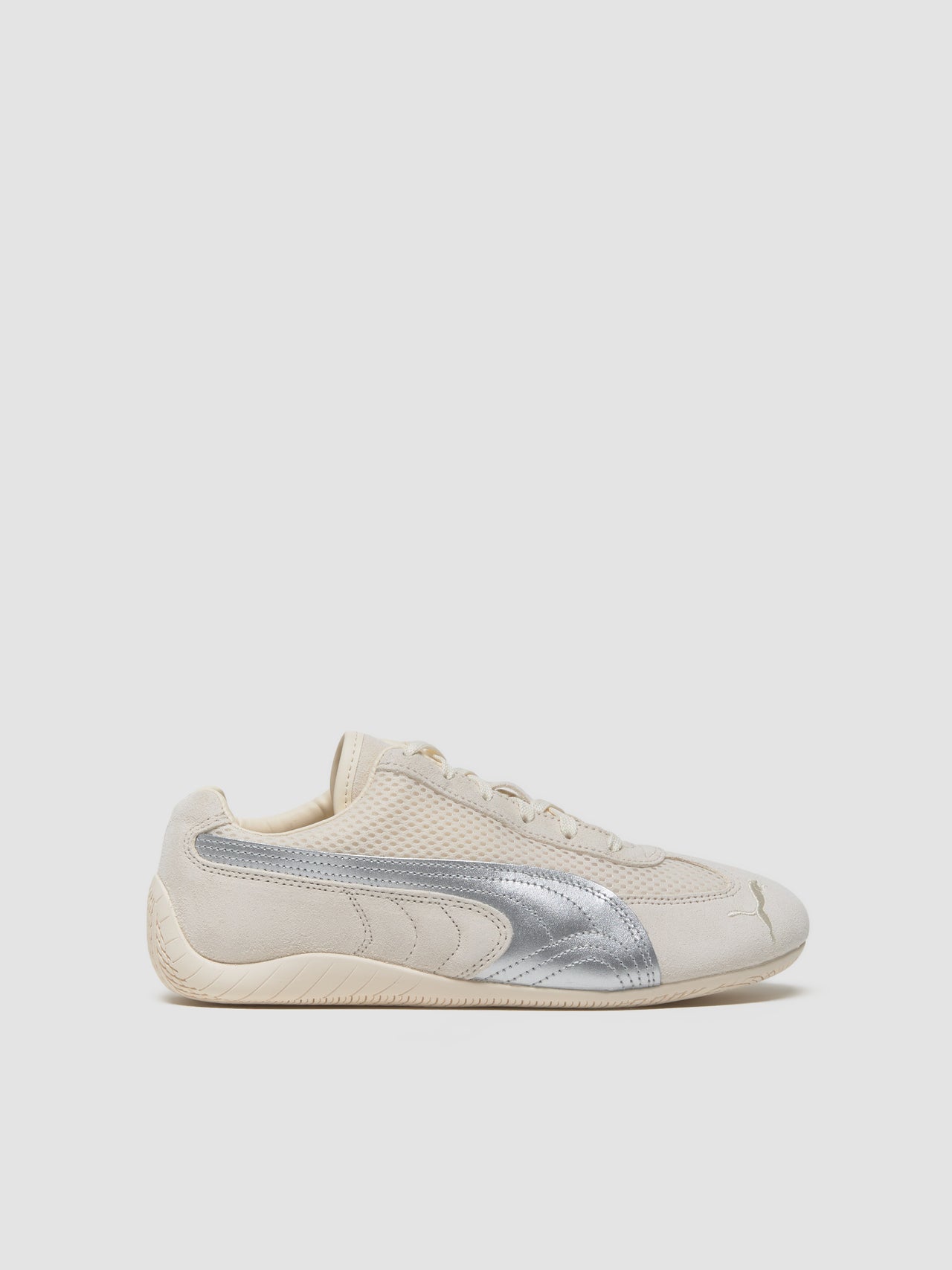 Speedcat Premium Sneaker in White & Metallic Silver