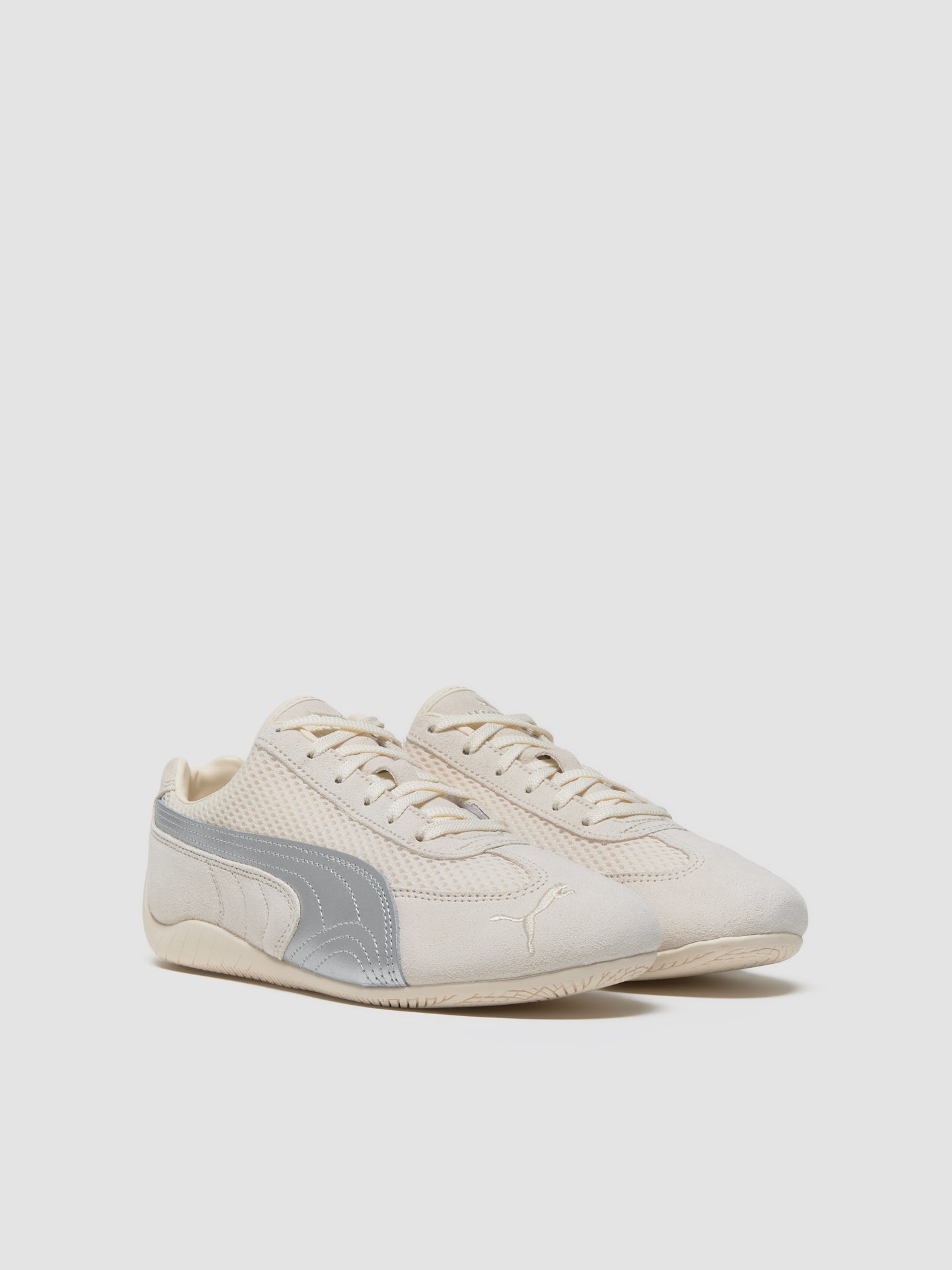 Speedcat Premium Sneaker in White & Metallic Silver