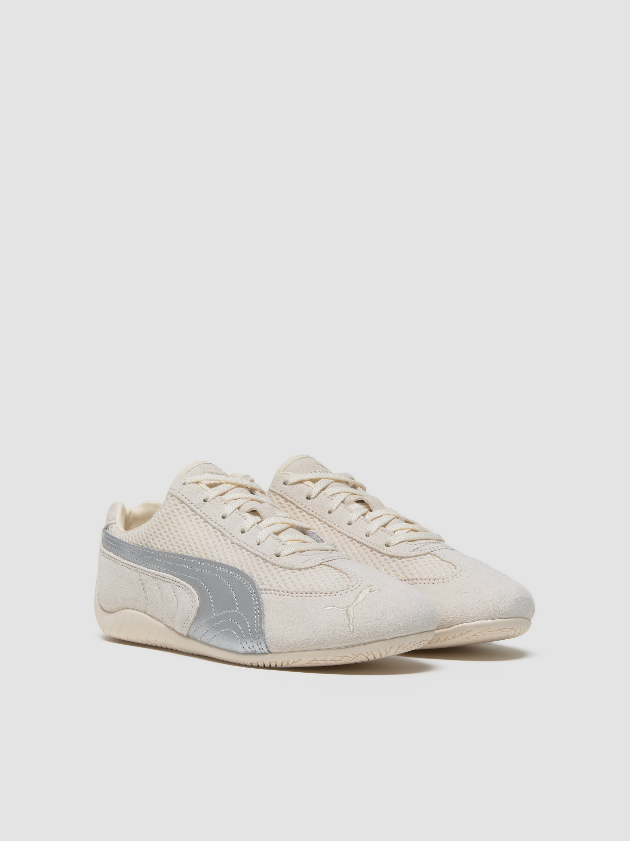 Speedcat Premium Sneaker in White & Metallic Silver