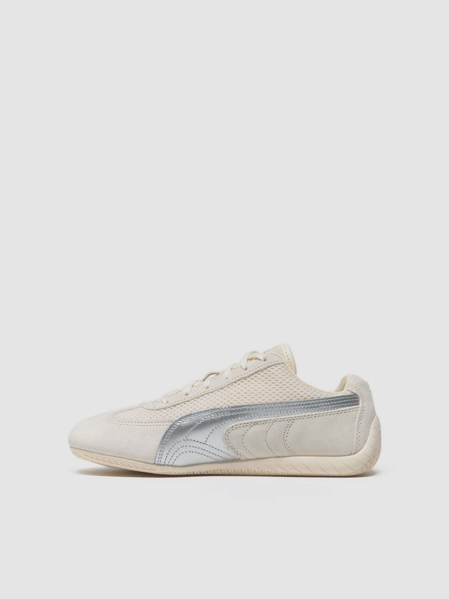 Speedcat Premium Sneaker in White & Metallic Silver
