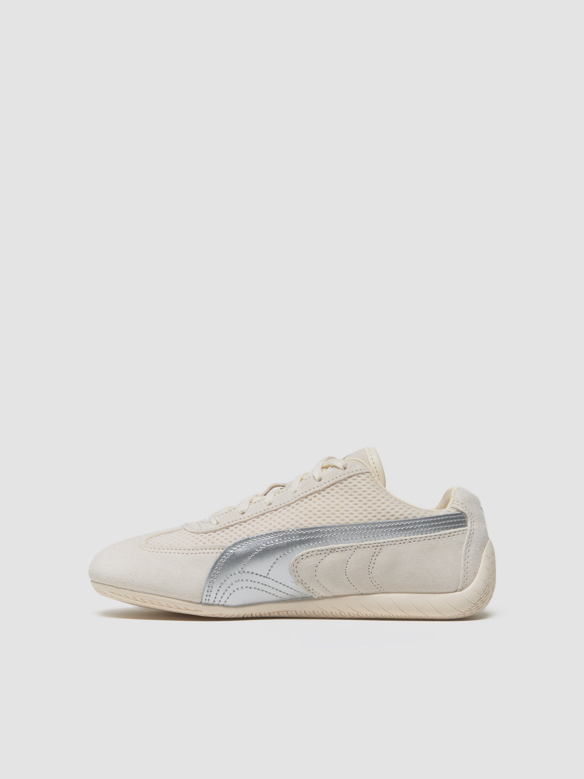 Speedcat Premium Sneaker in White & Metallic Silver