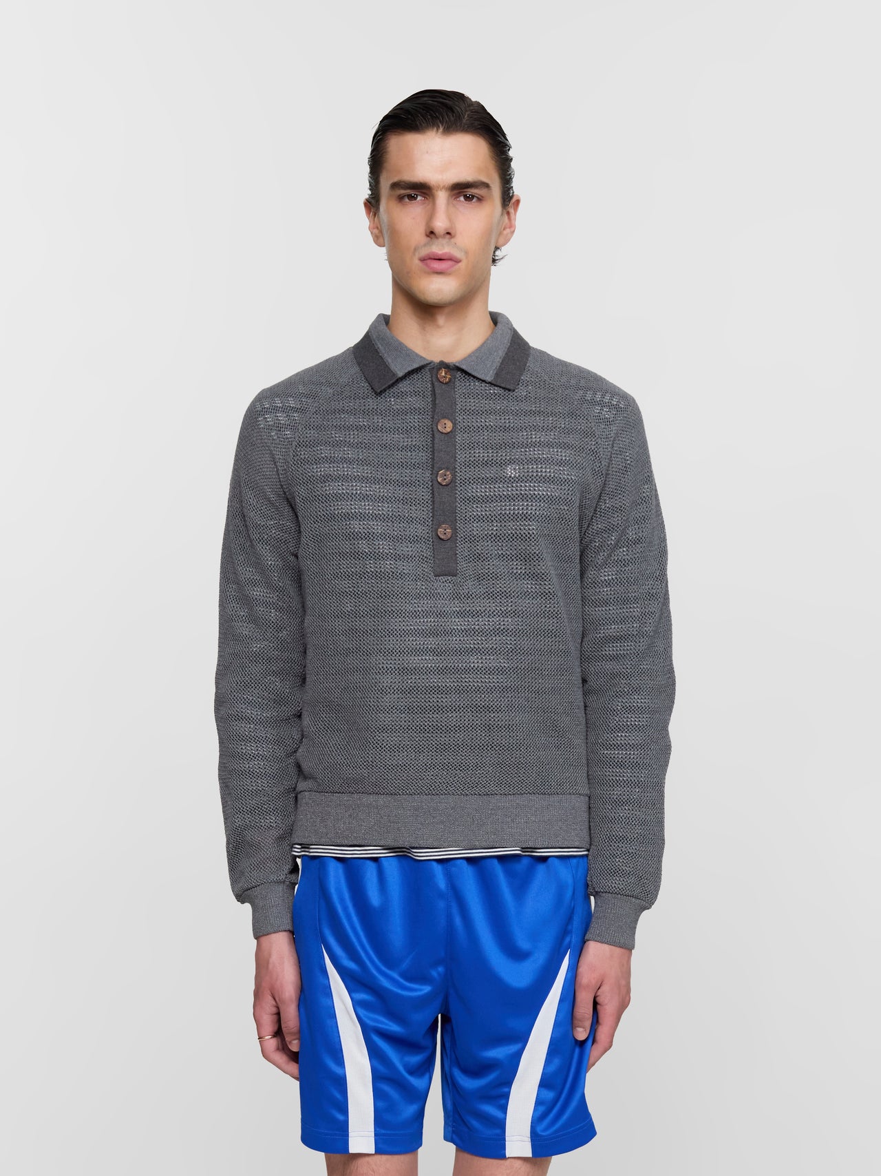 Stripes Long Sleeve Polo Top in Slate