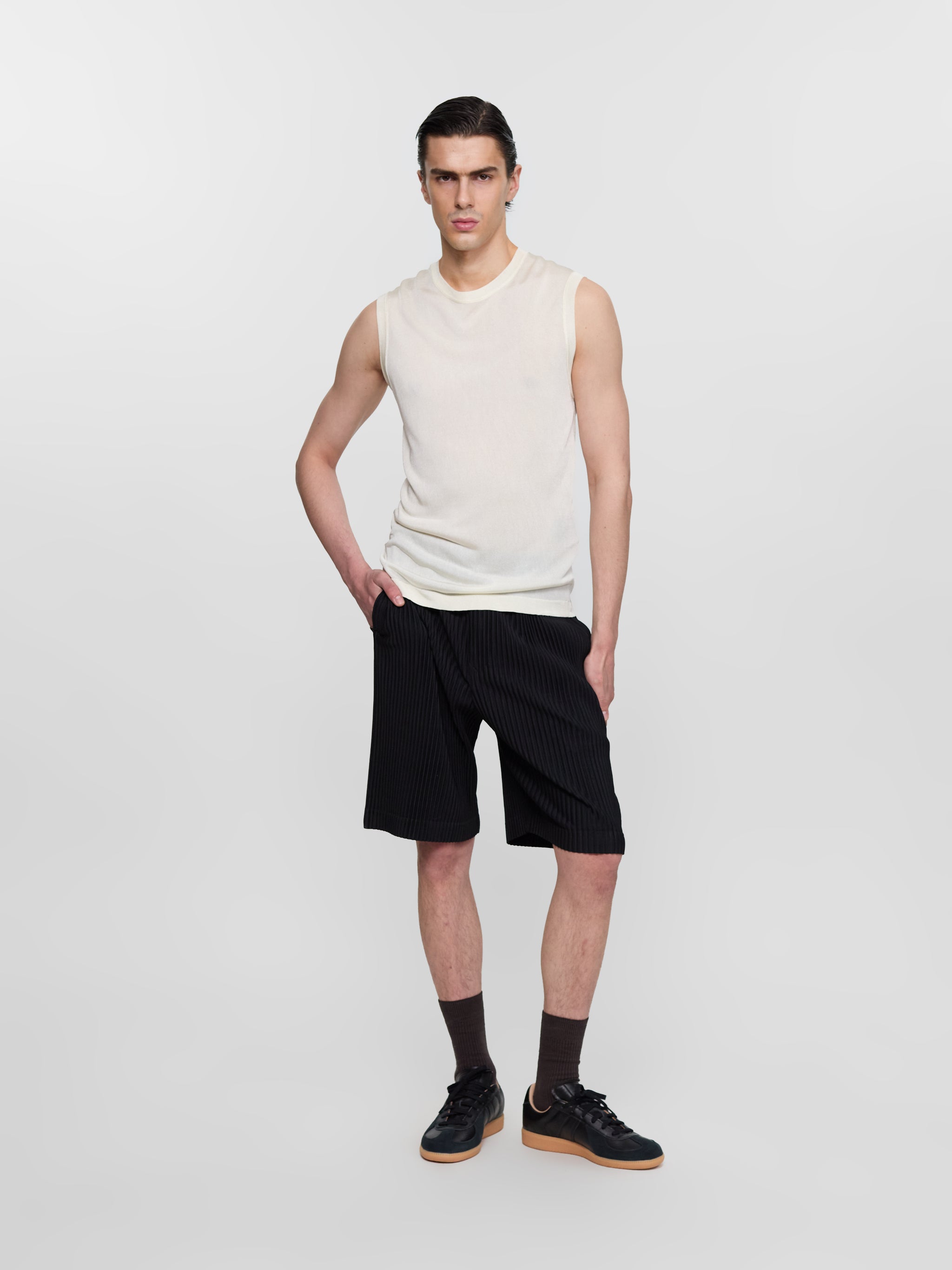 Pleated Bermuda Shorts in Black