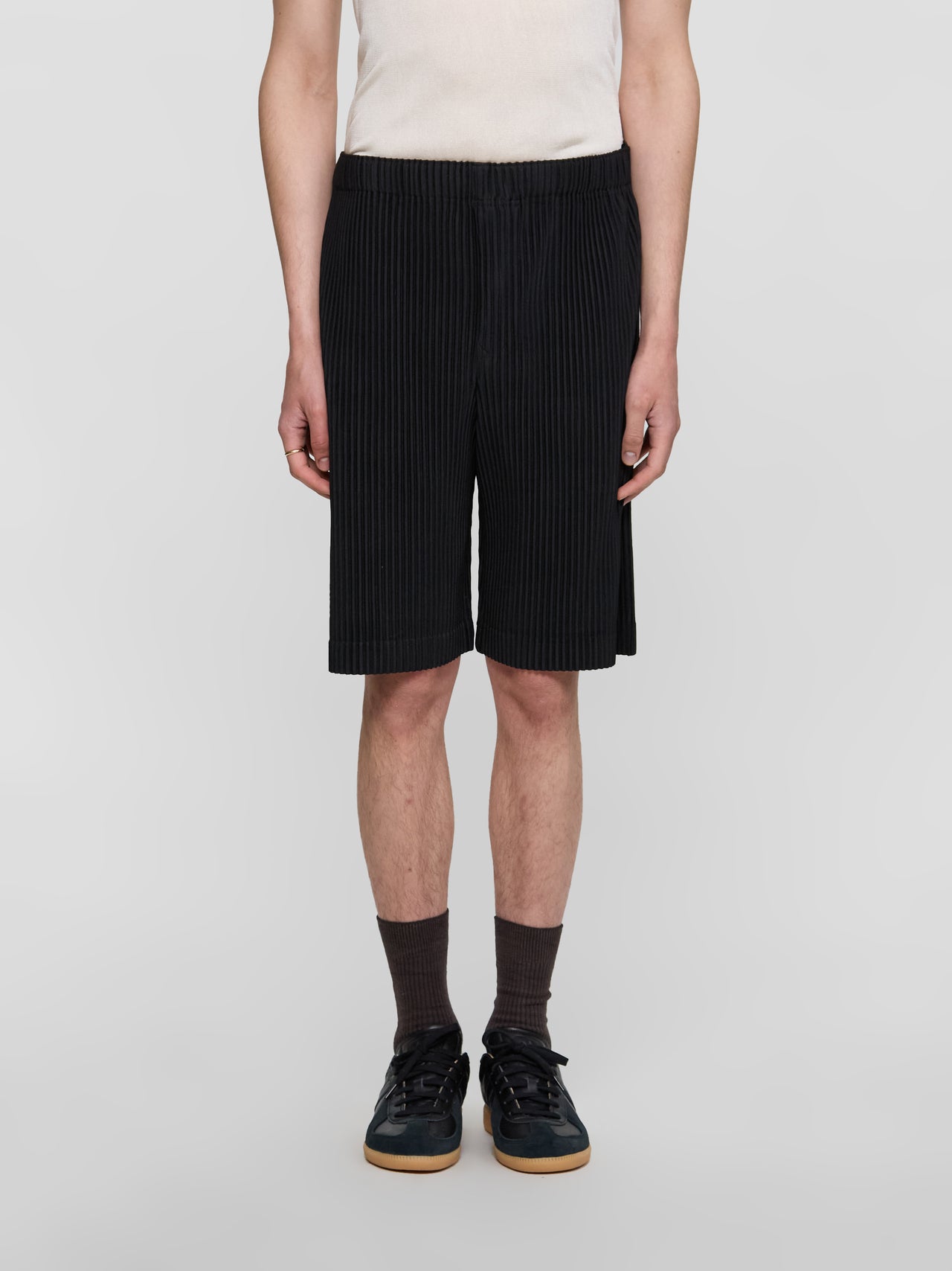 Pleated Bermuda Shorts in Black