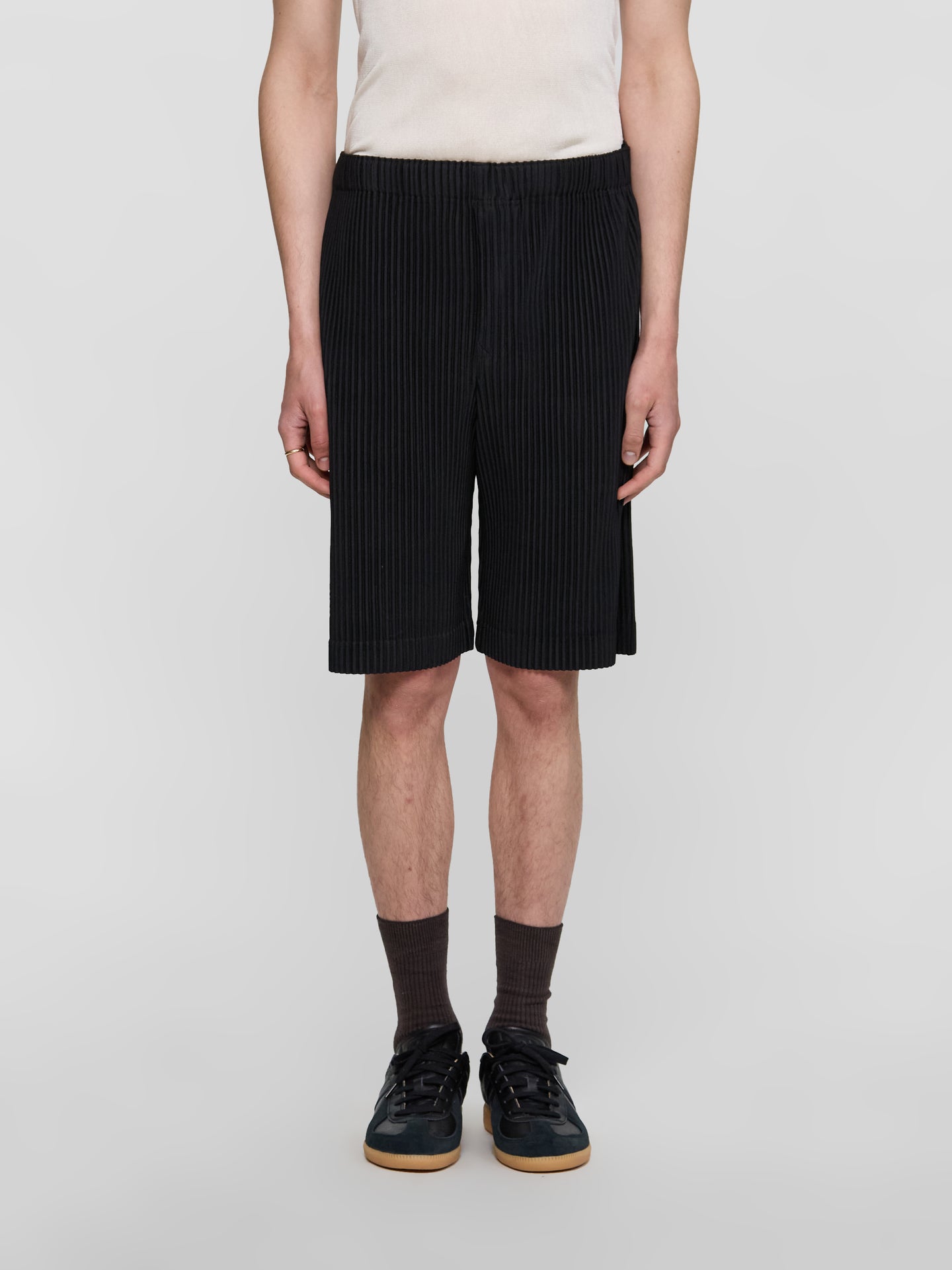 Pleated Bermuda Shorts in Black