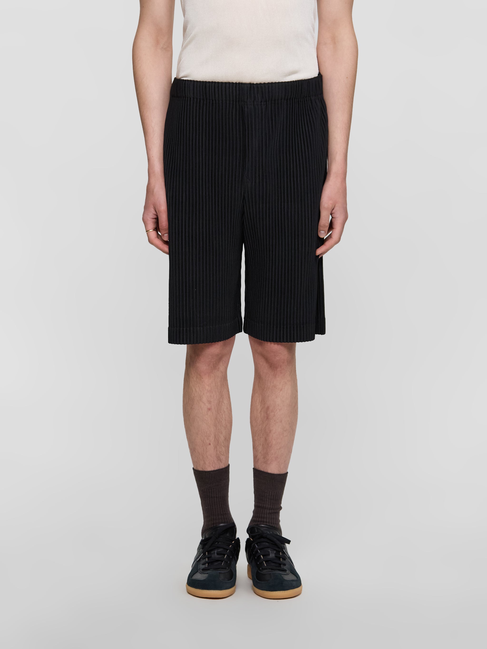 Pleated Bermuda Shorts in Black