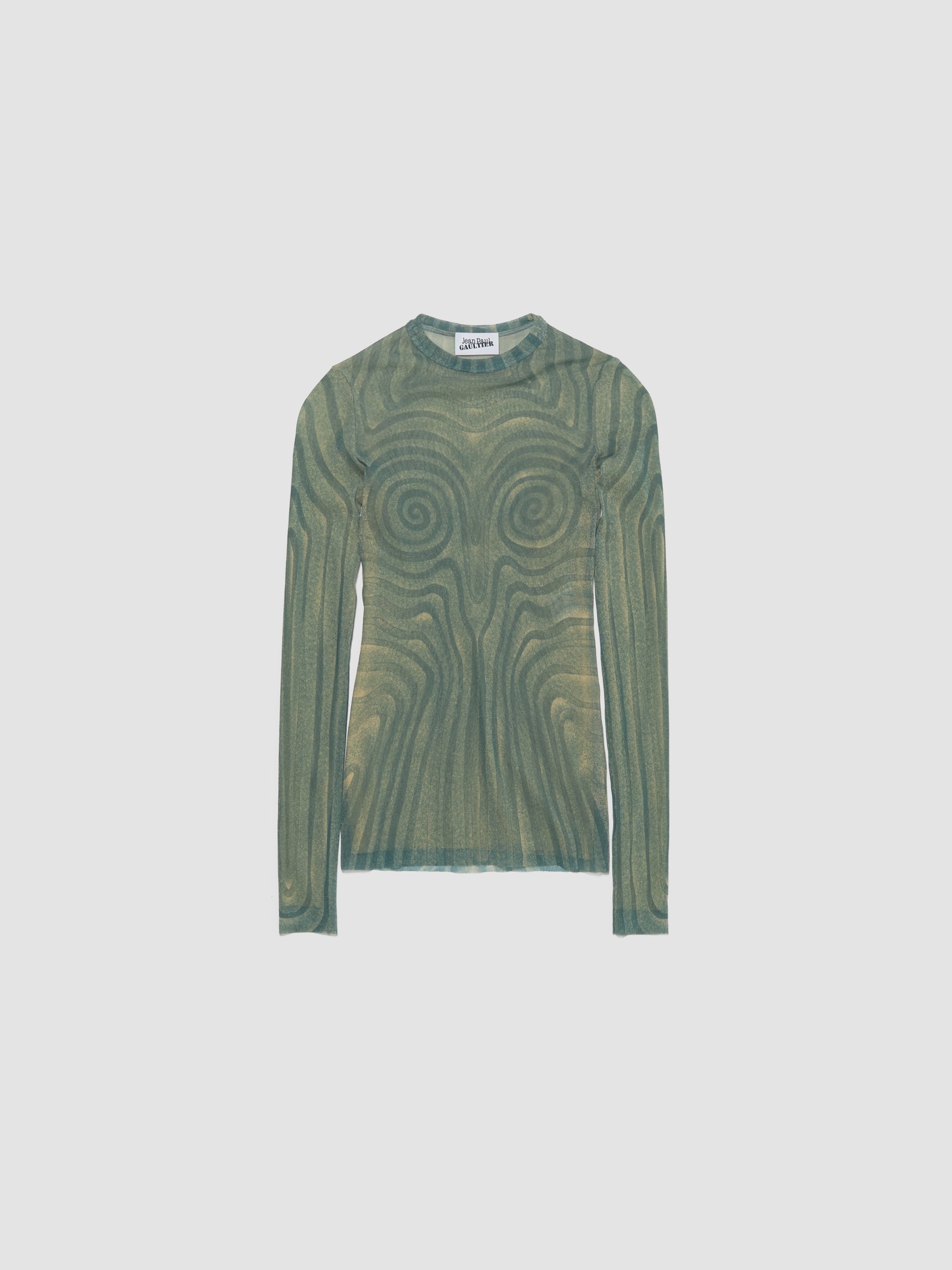 Mesh Long Sleeved "Spiral" Top in Aqua