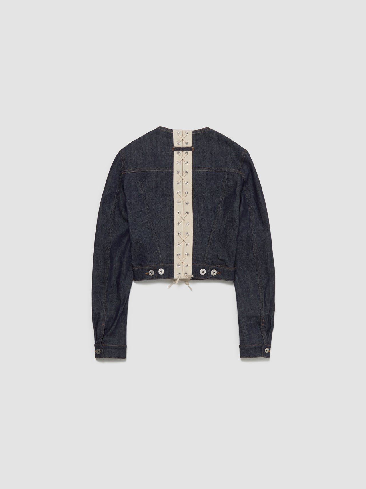 Contrasting Lace-Up Denim Jacket in Indigo