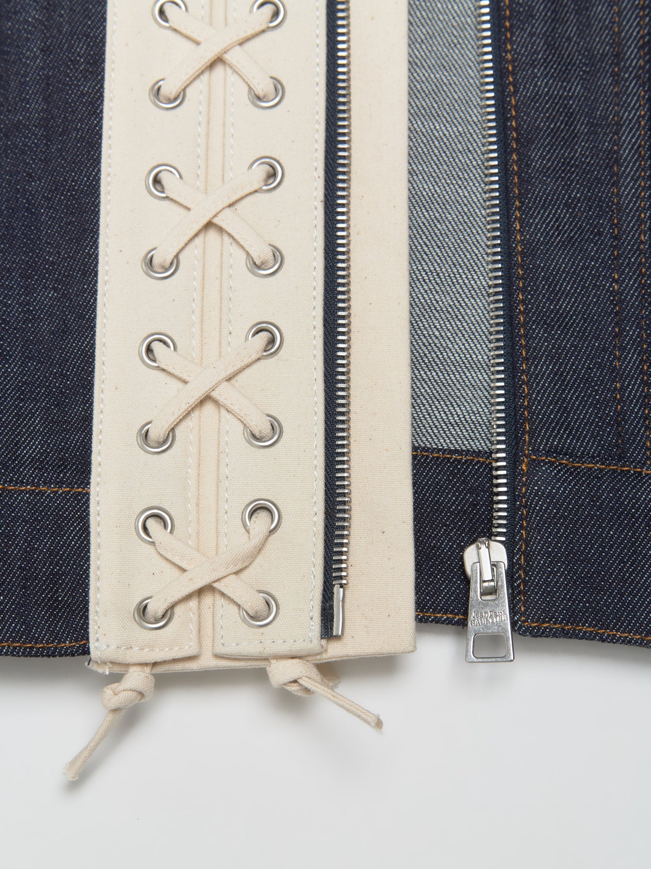 Contrasting Lace-Up Denim Jacket in Indigo