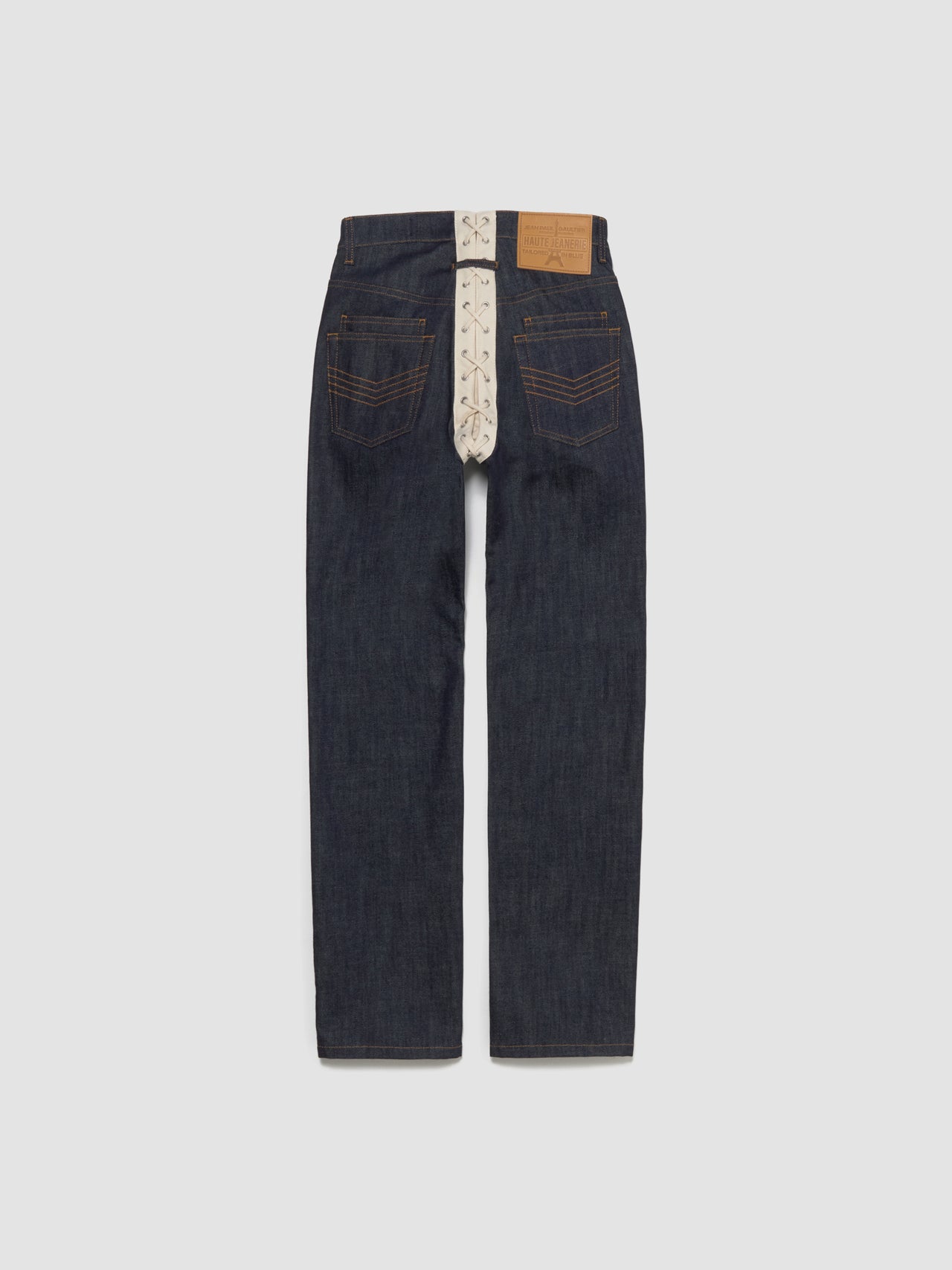 Contrasting Lace-Up Denim Jeans in Indigo
