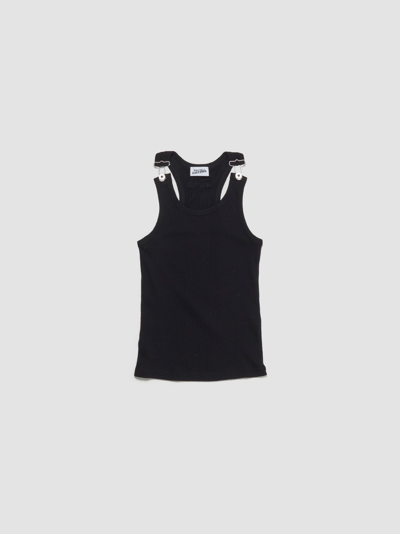 Ribbed Tank Top With Overall Buckles in Black