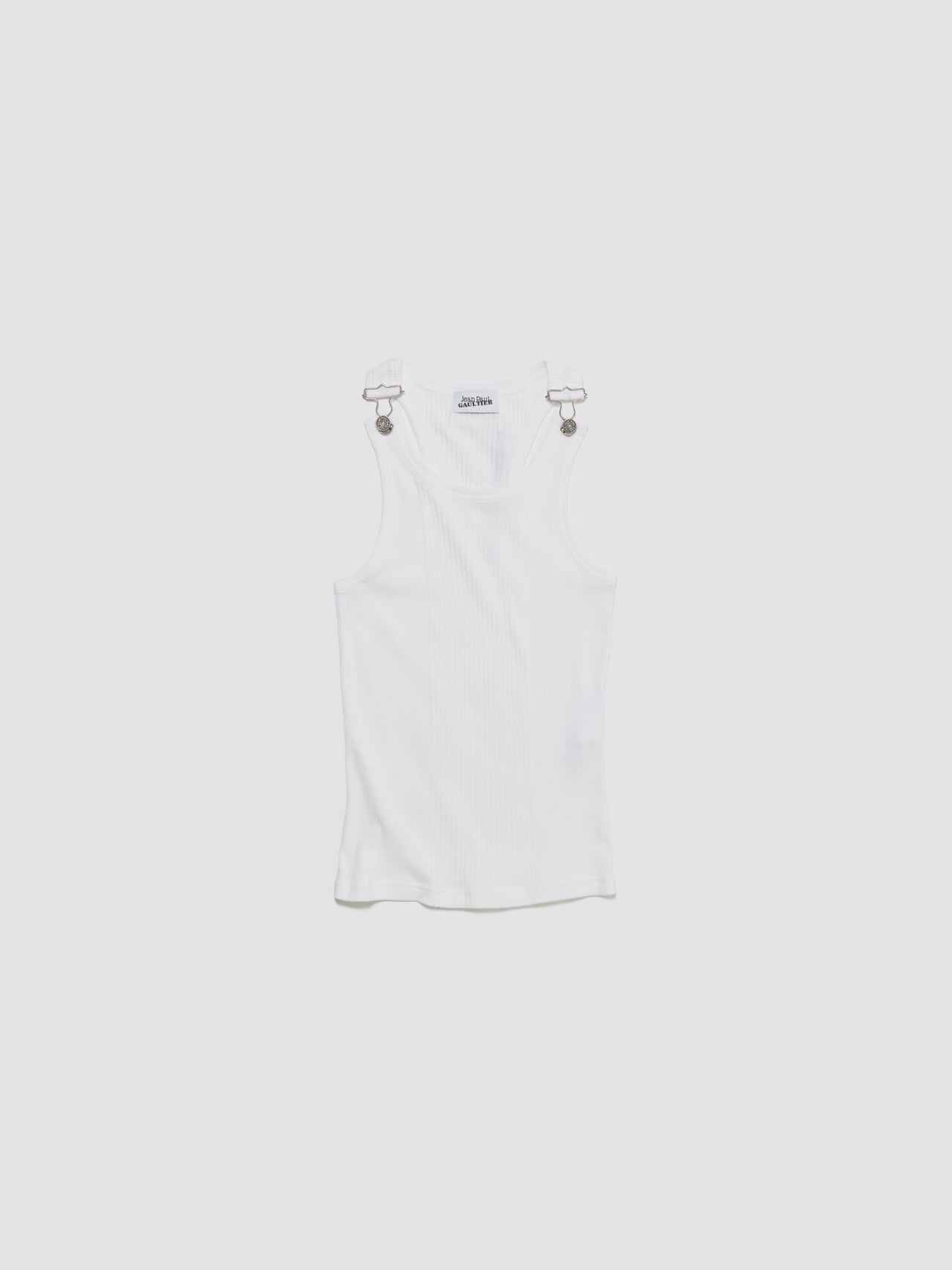 Ribbed Tank Top With Overall Buckles in White