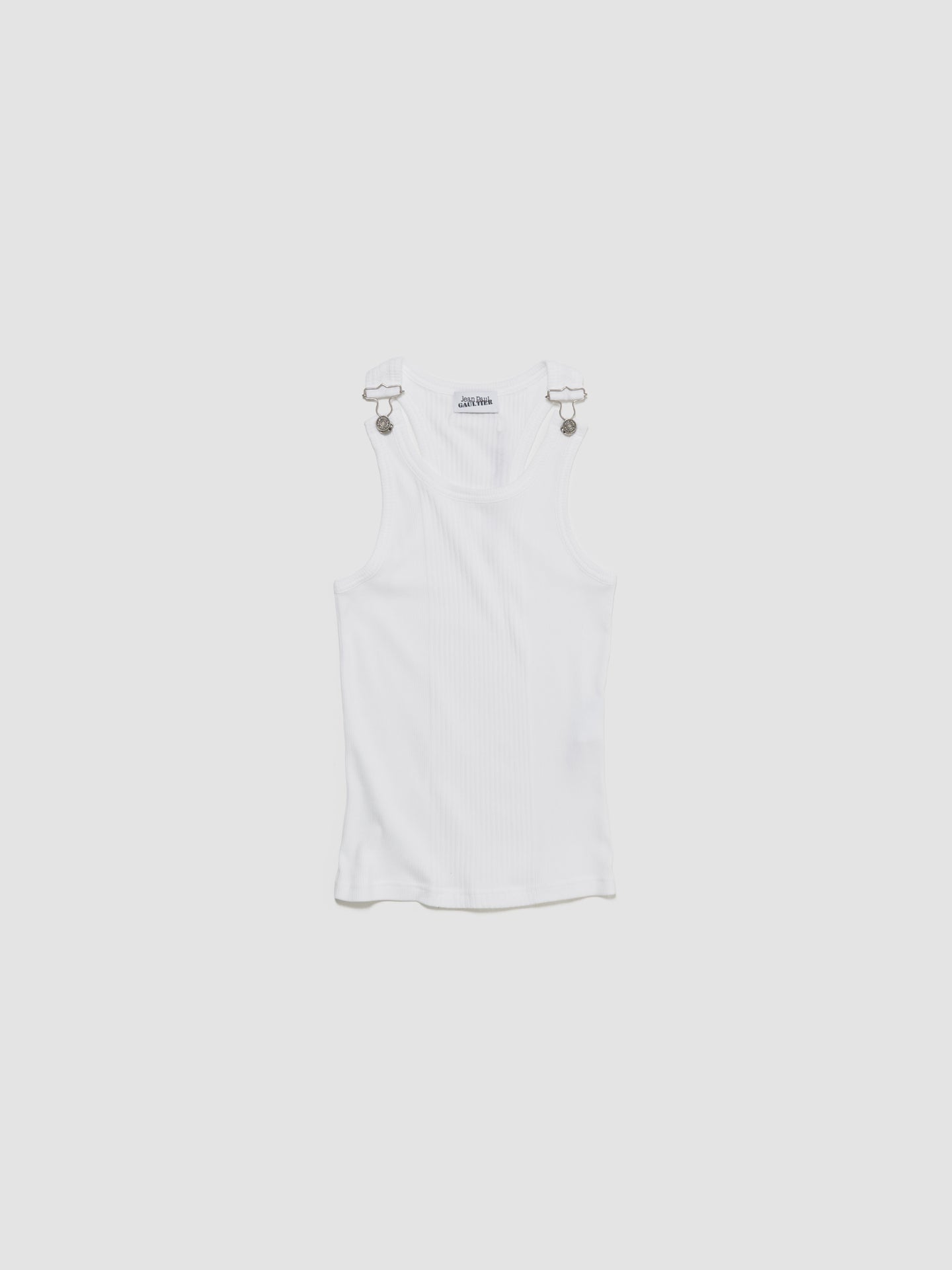Ribbed Tank Top With Overall Buckles in White