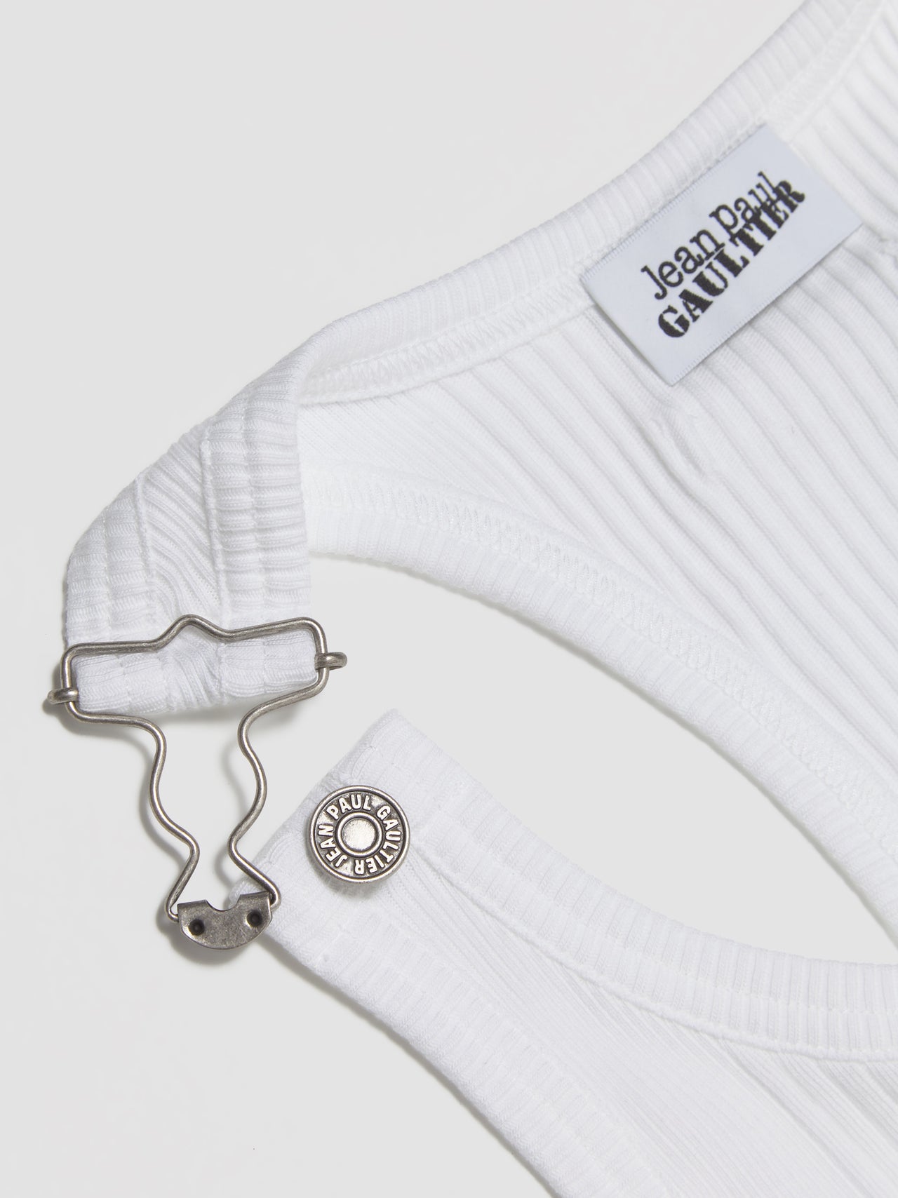 Ribbed Tank Top With Overall Buckles in White