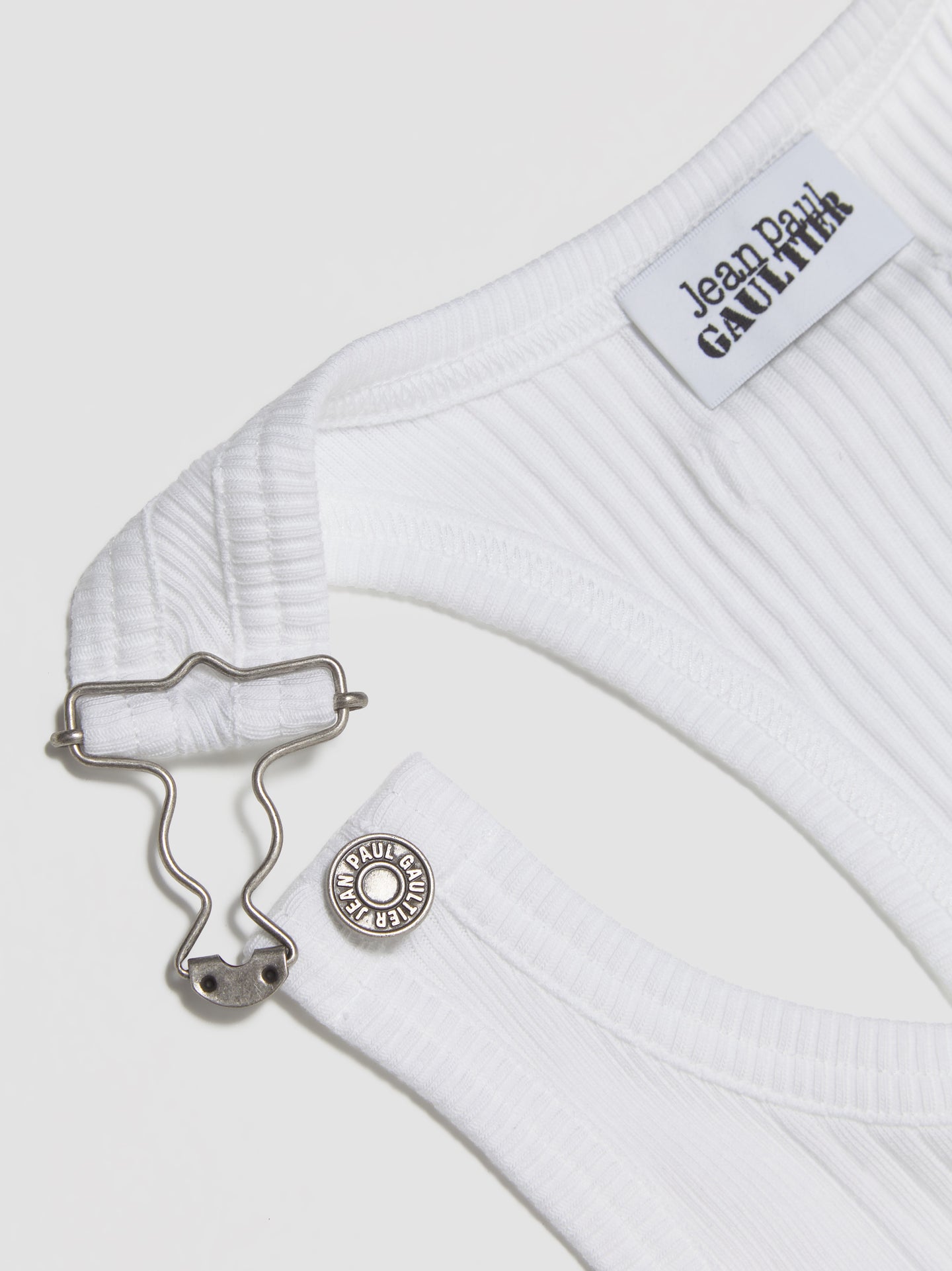 Ribbed Tank Top With Overall Buckles in White