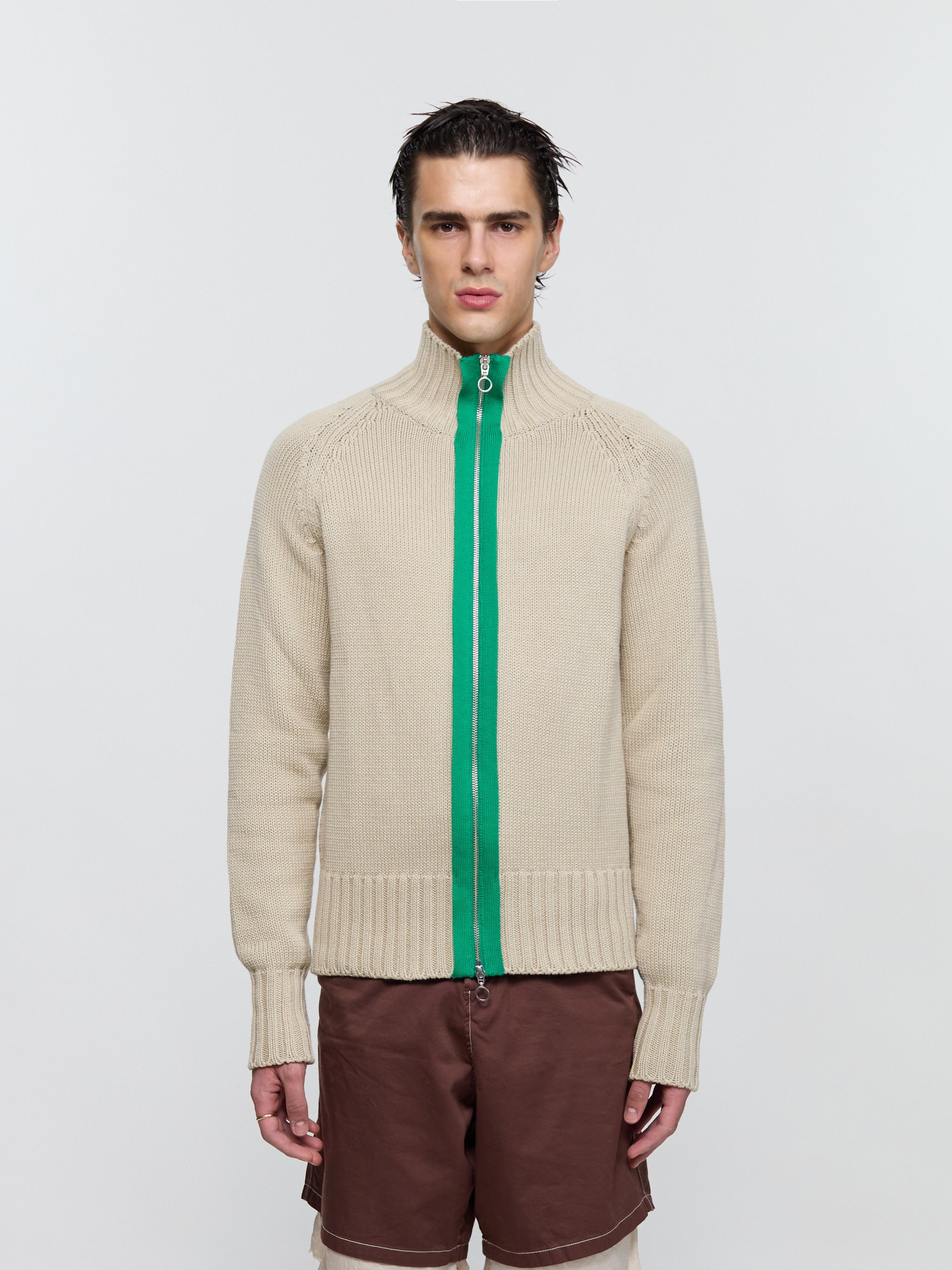 Chakra Knit Track Jacket in Oat Green