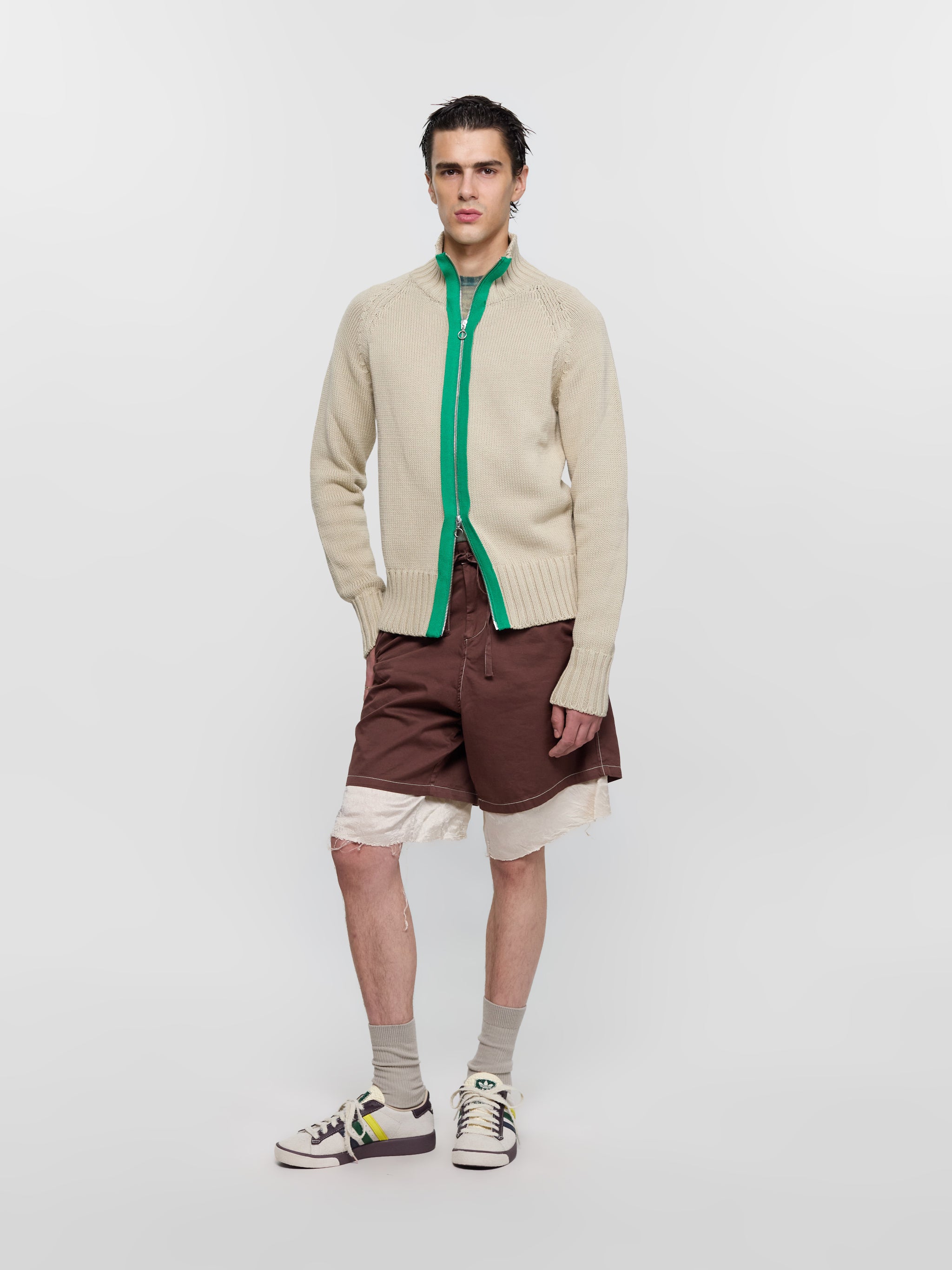 Chakra Knit Track Jacket in Oat Green