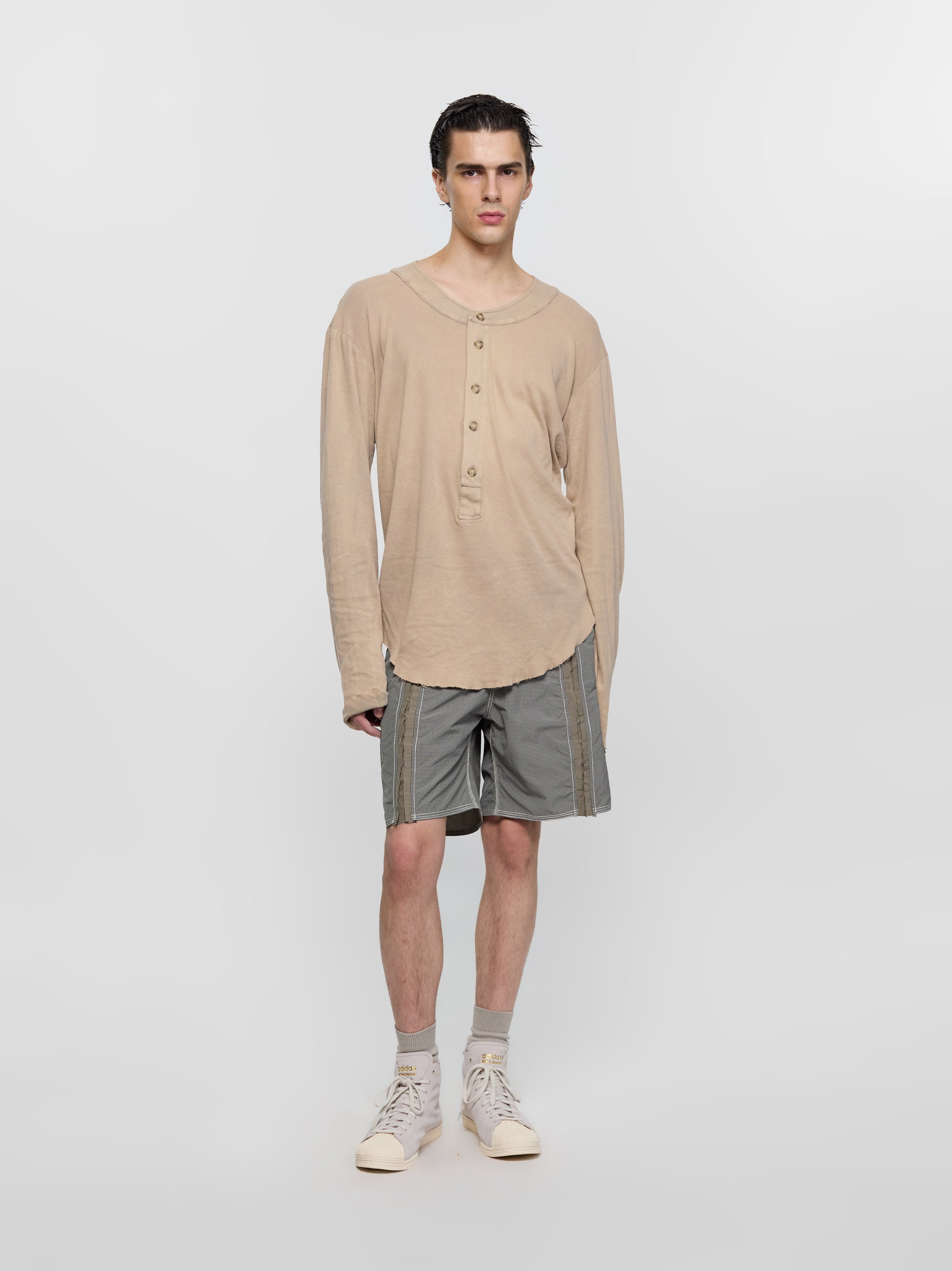 Pull-Me-Over Long Sleeved Henley in Washed Sand