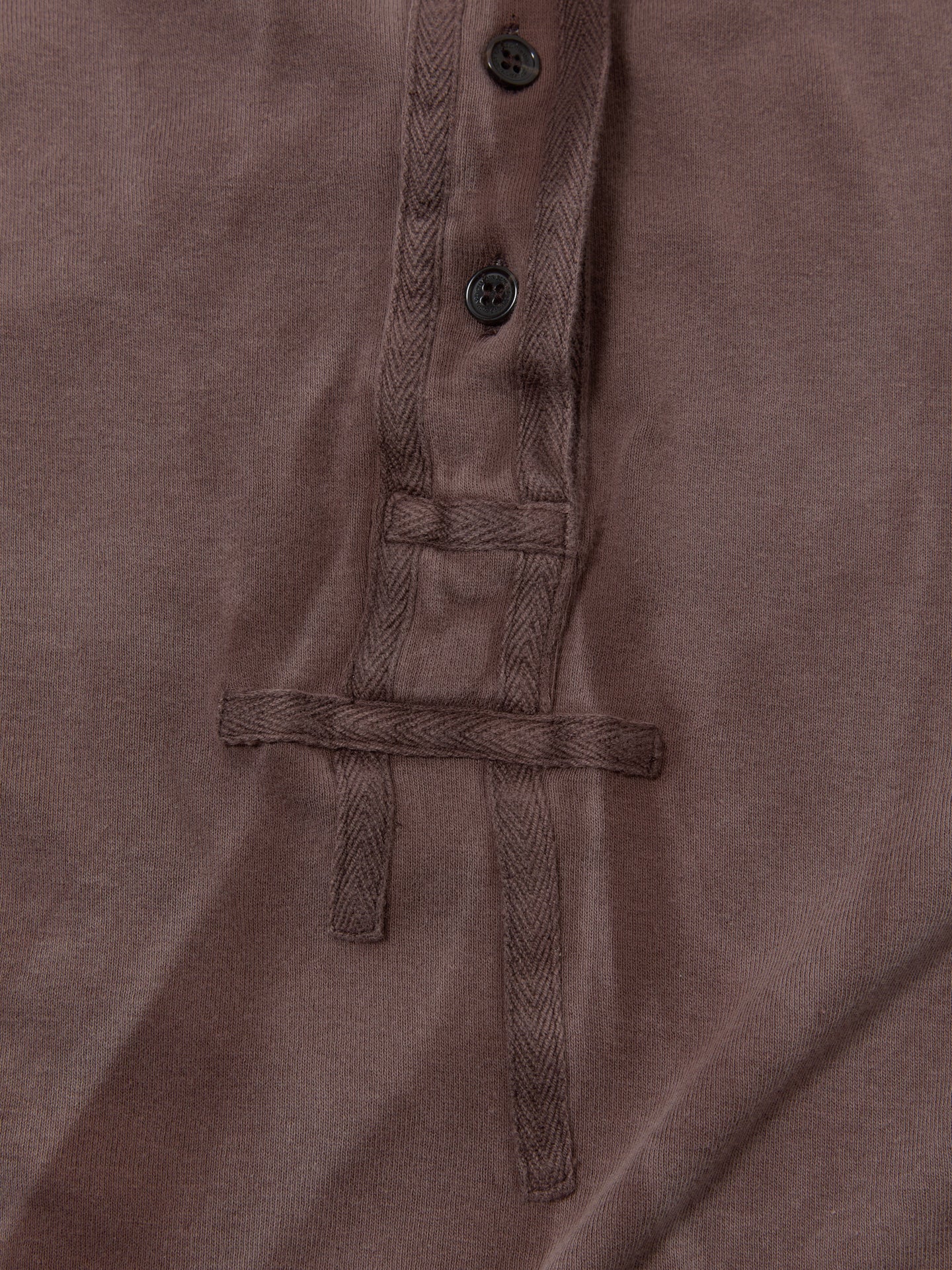 Tyre Tracks Long Sleeved Henley in Washed Brown