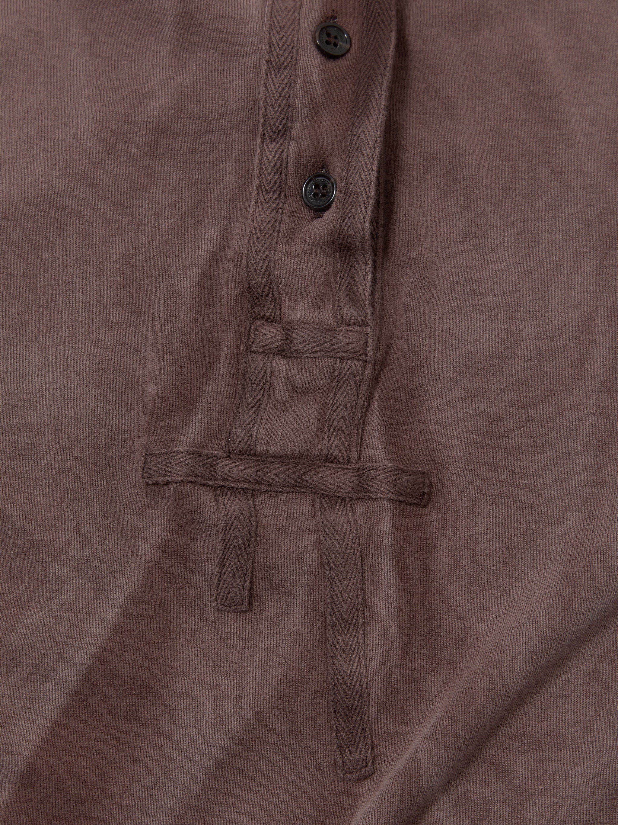 Tyre Tracks Long Sleeved Henley in Washed Brown
