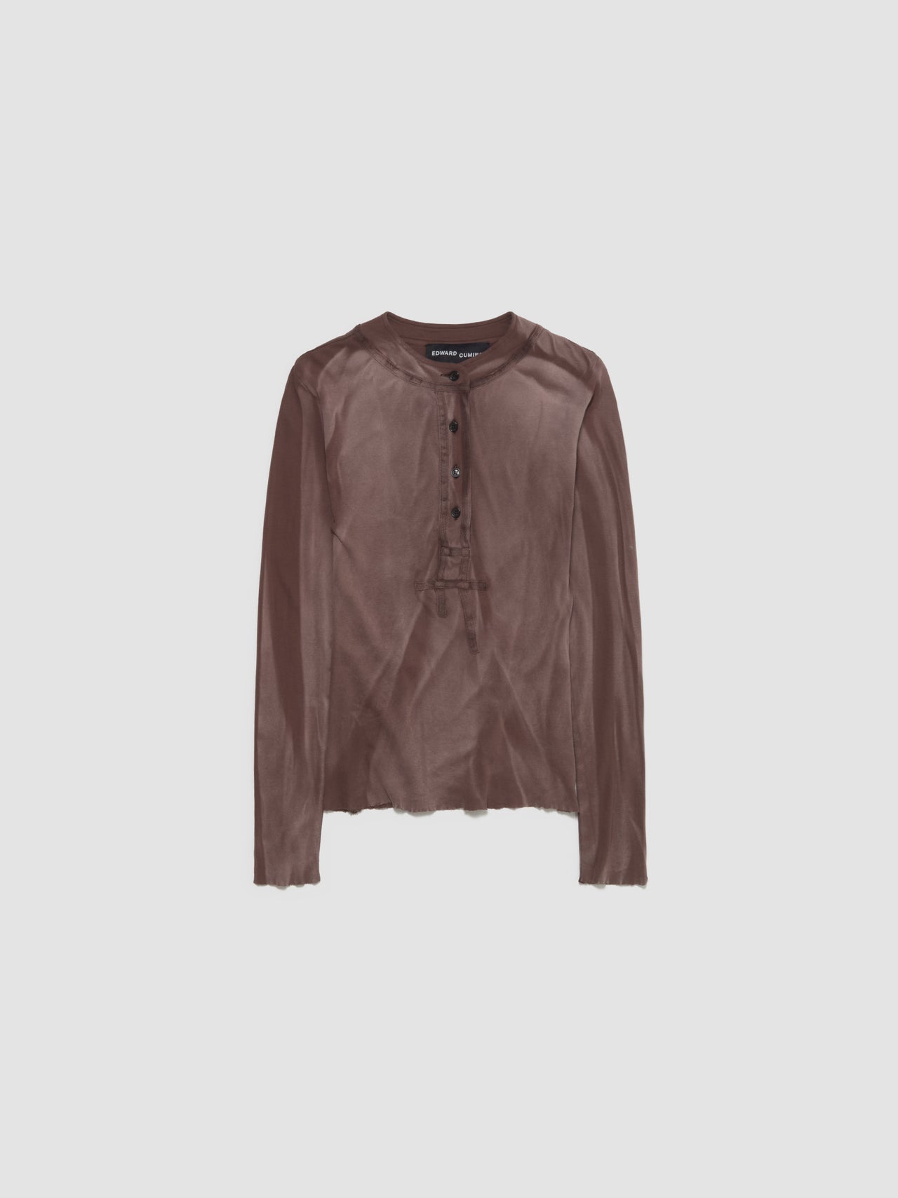 Tyre Tracks Long Sleeved Henley in Washed Brown