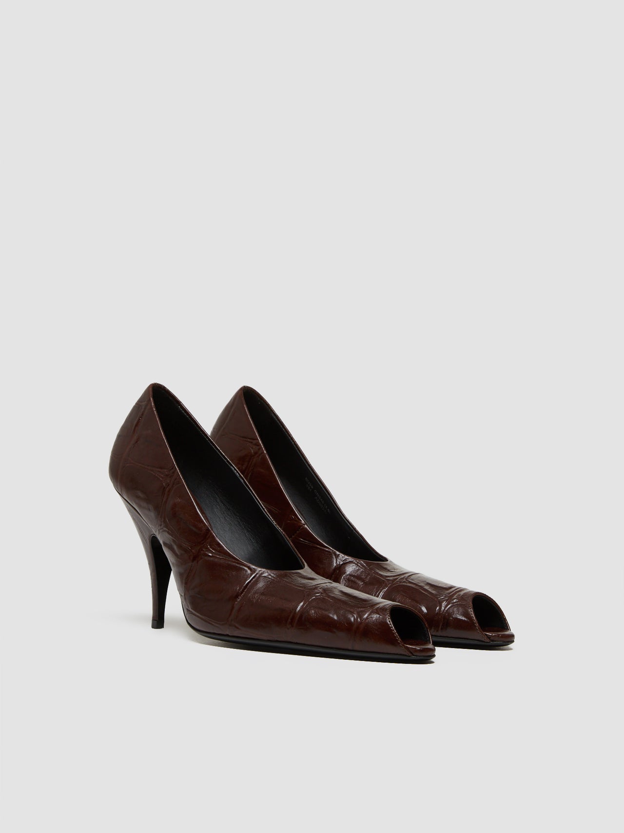 Leather Open Toe Heels in Chocolate Brown