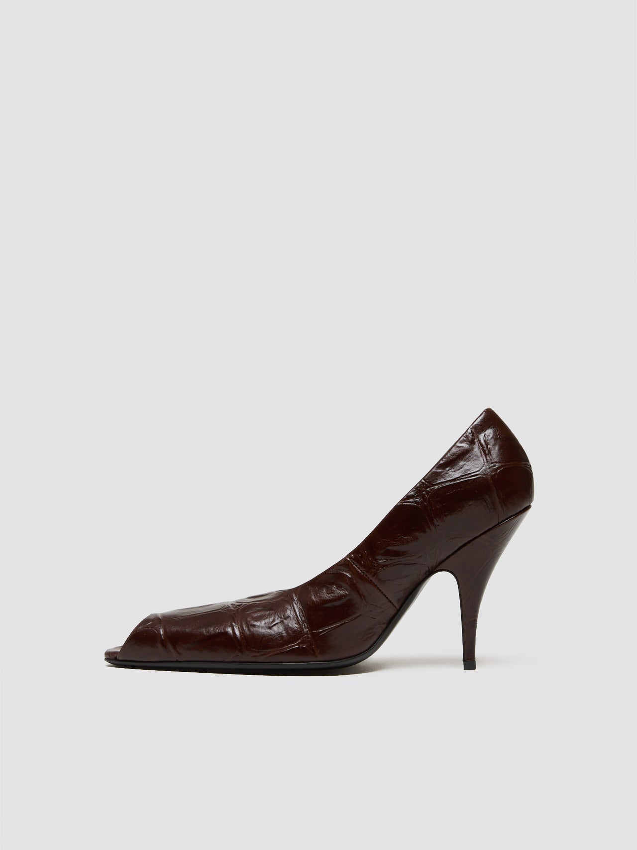 Leather Open Toe Heels in Chocolate Brown