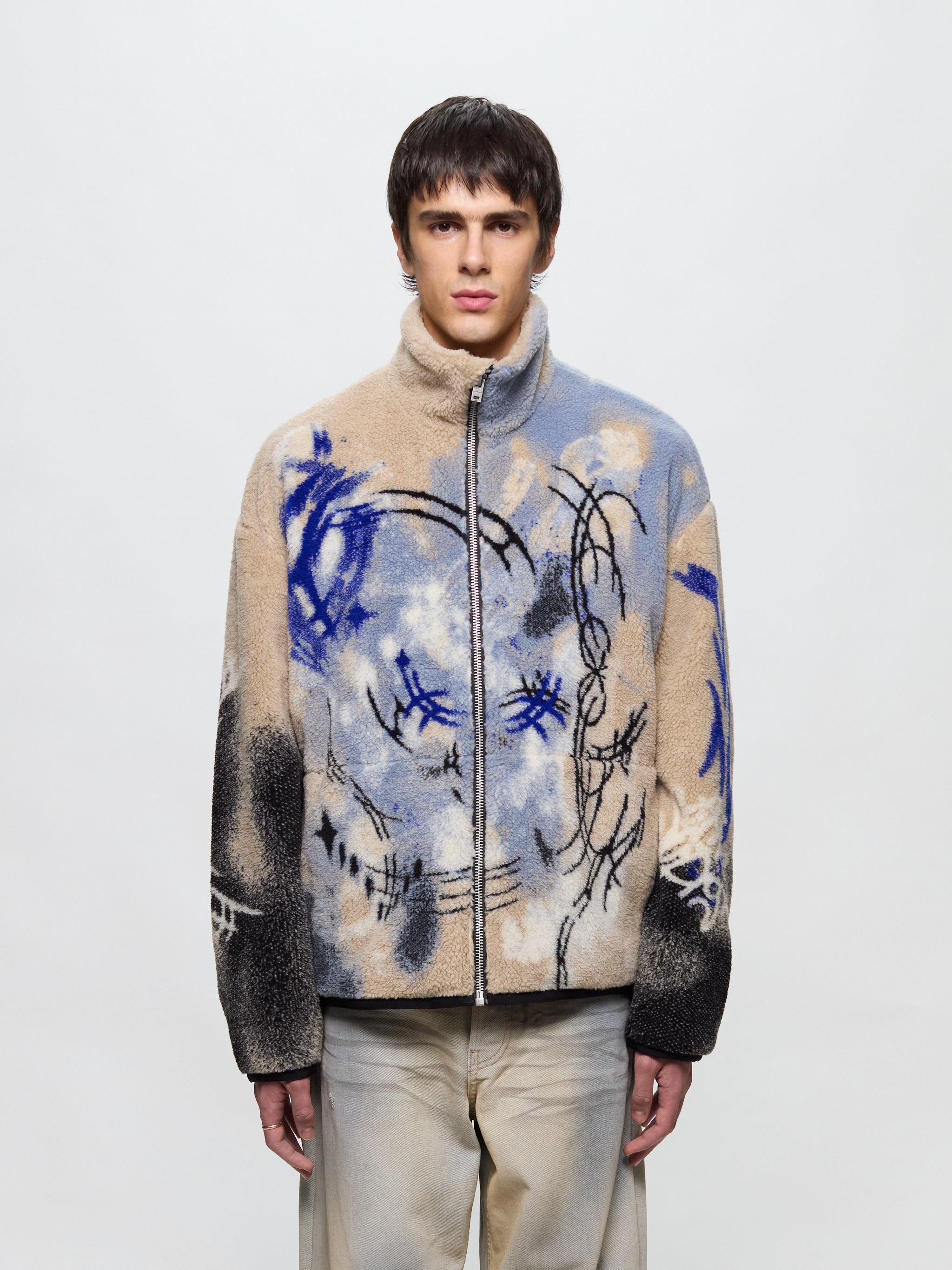 Zip-Up Fleece Jacket in Beige