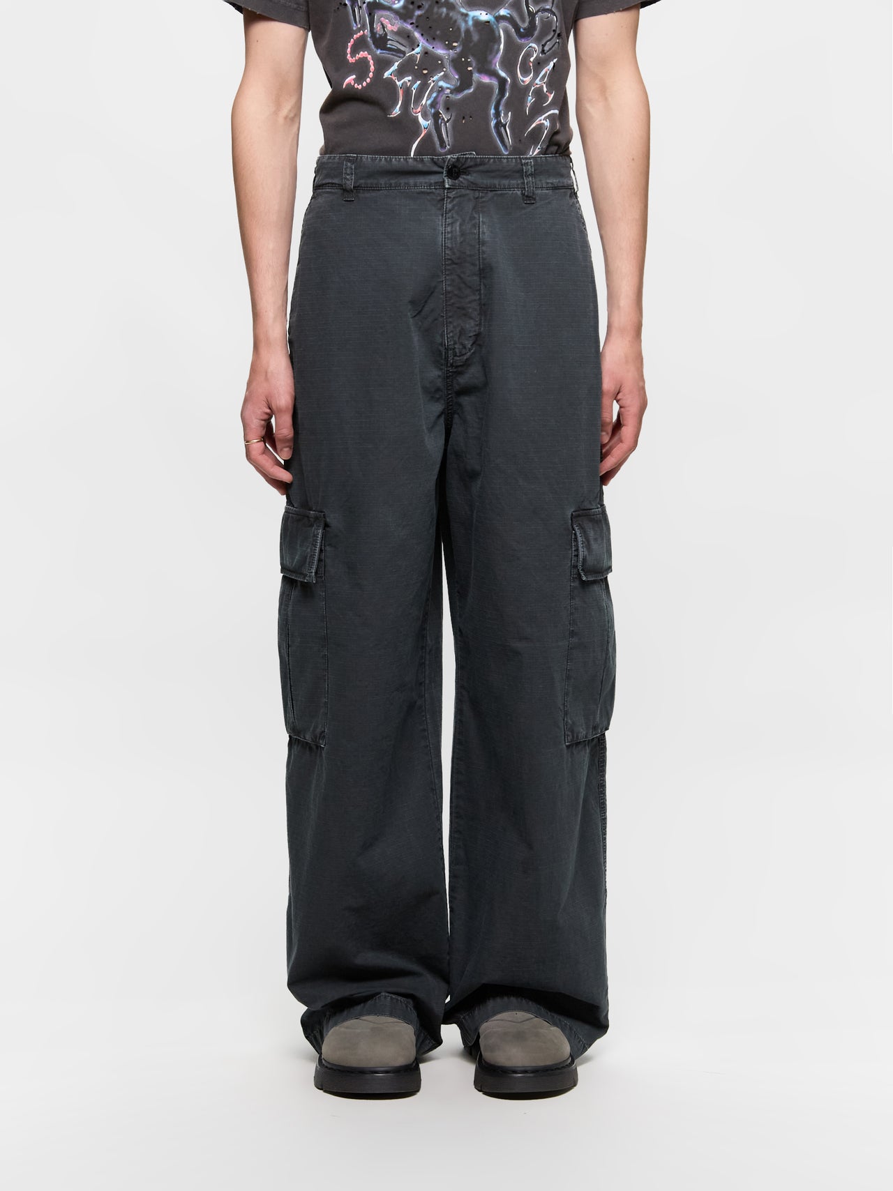 Baggy Cargo Trousers in Faded Black