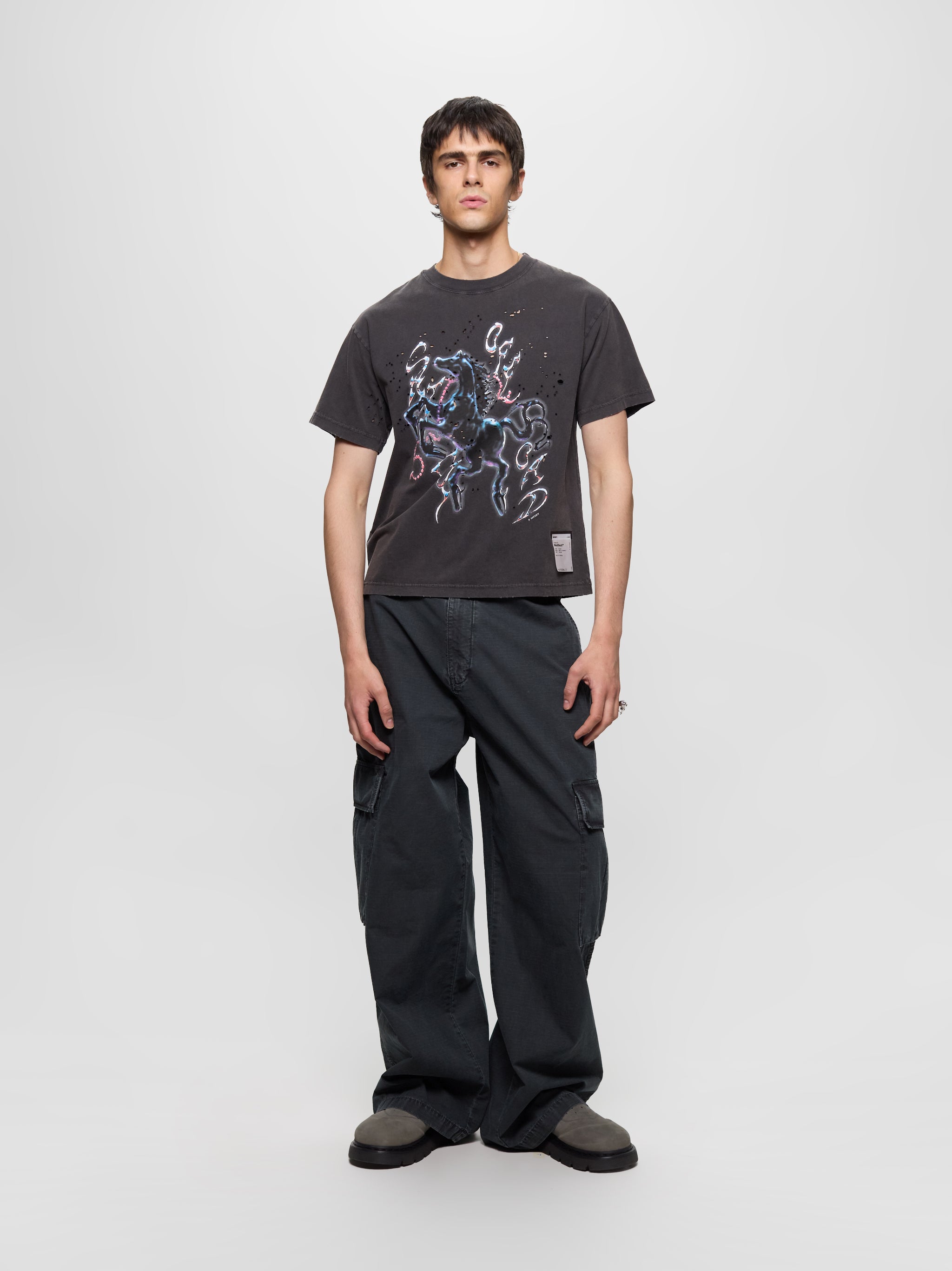 MothTech Horse Graphic T-Shirt in Aged Black