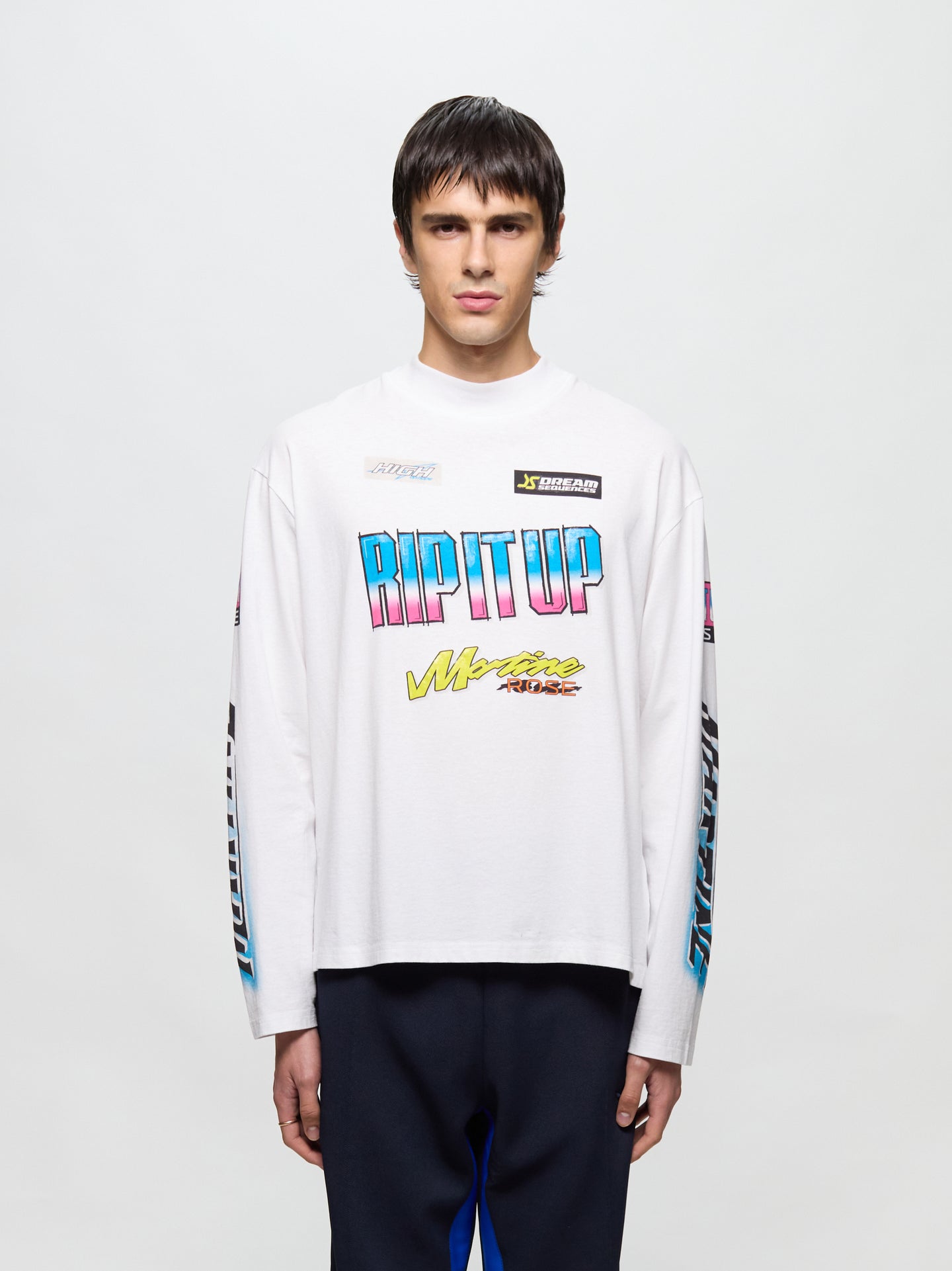 Funnel Neck Longsleeve T-Shirt in White