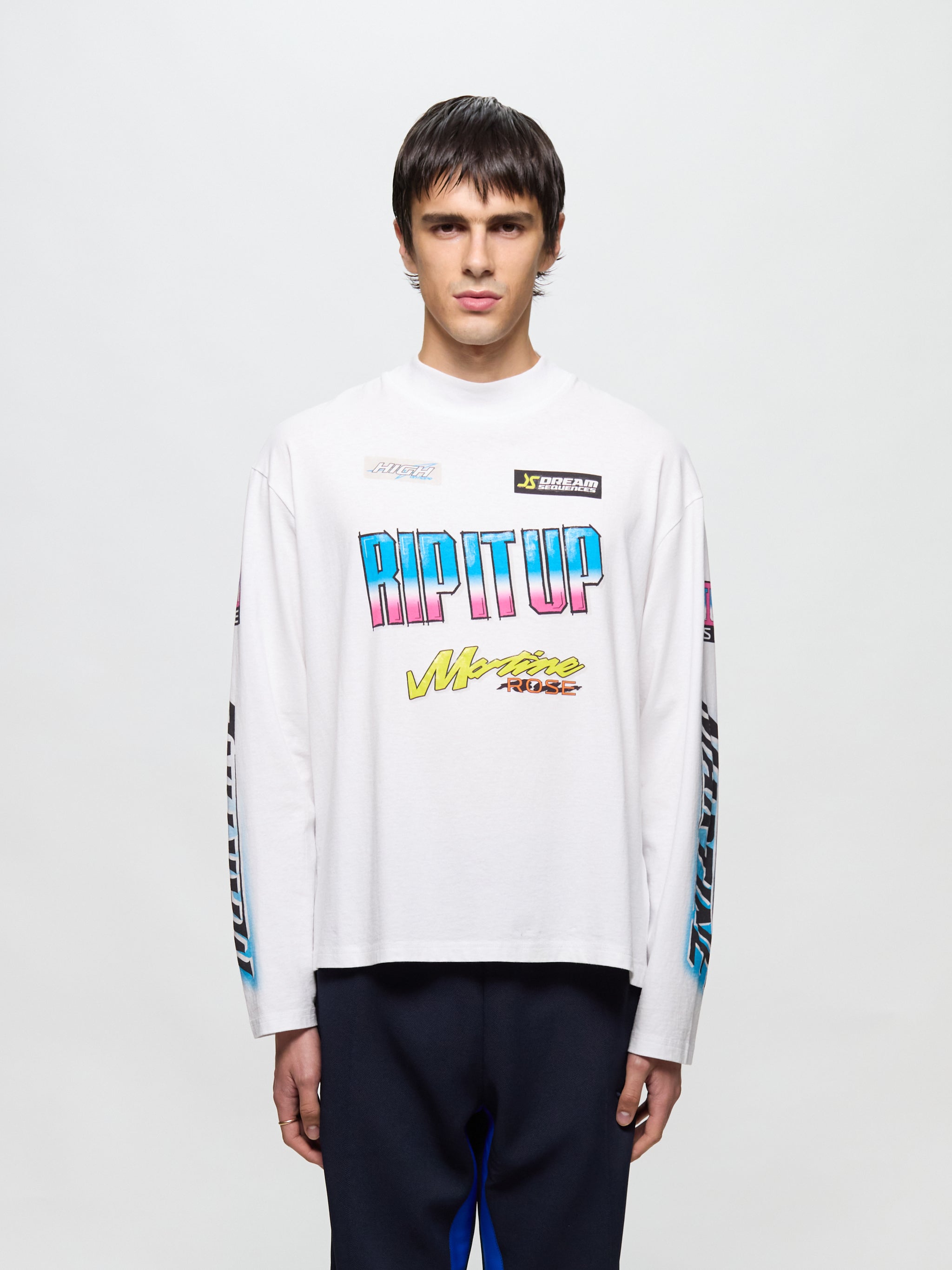 Funnel Neck Longsleeve T-Shirt in White