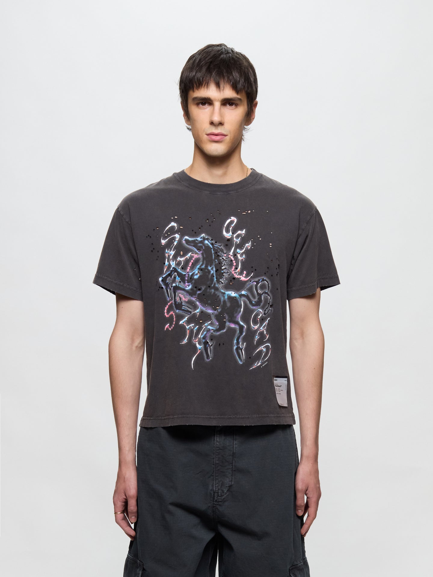MothTech Horse Graphic T-Shirt in Aged Black