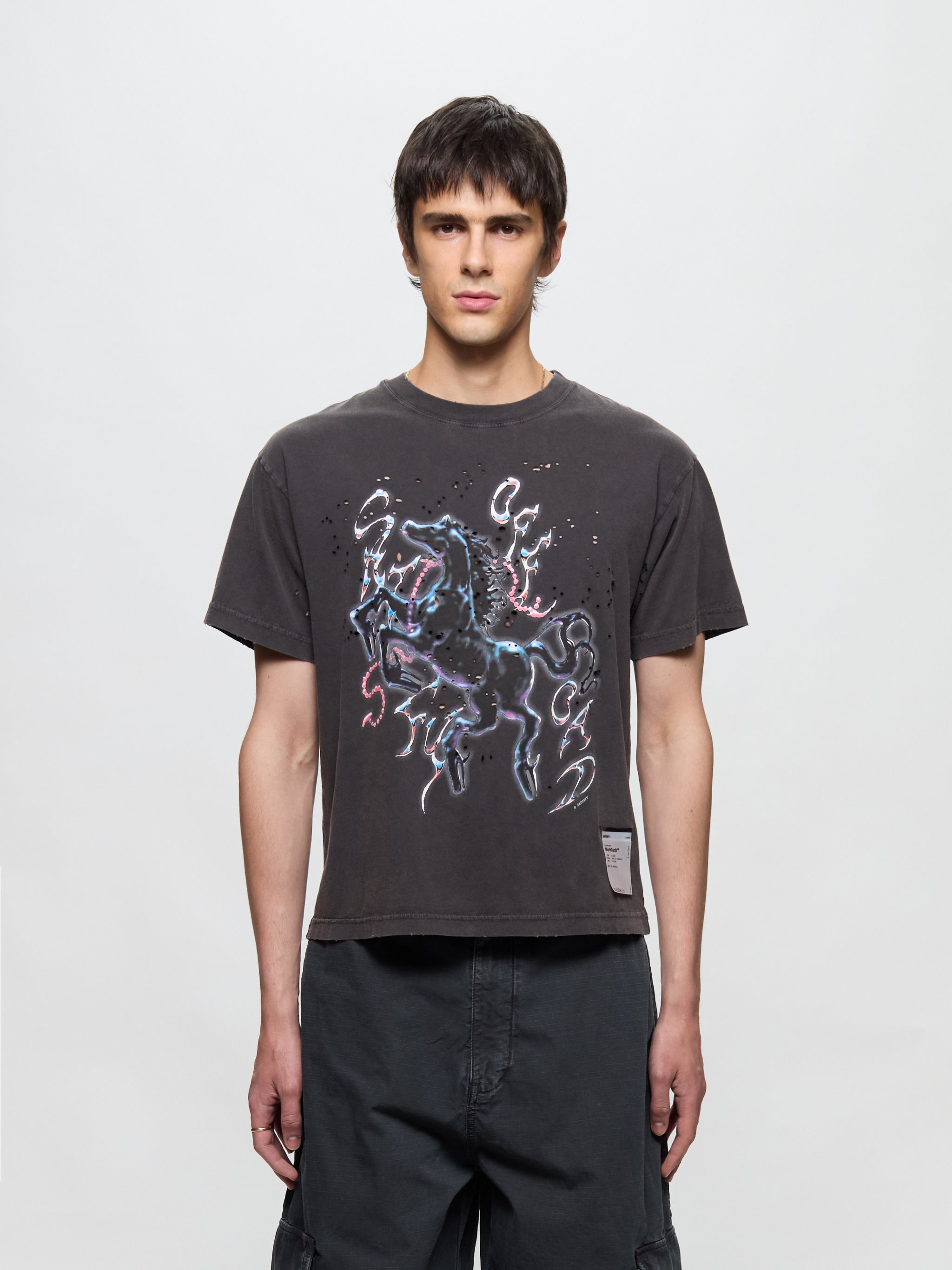 MothTech Horse Graphic T-Shirt in Aged Black