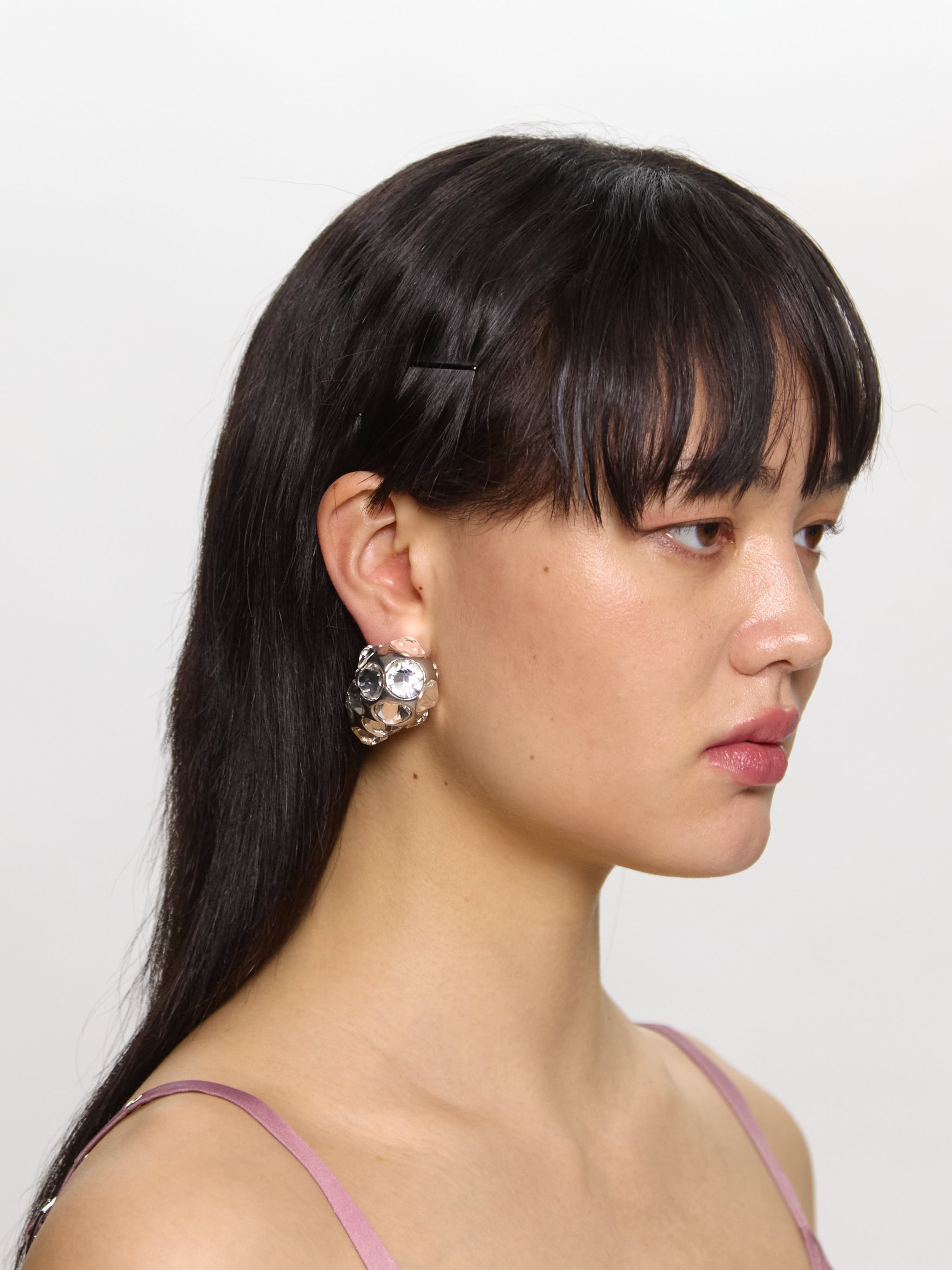 Asymmetric Crystal Earrings in Silver
