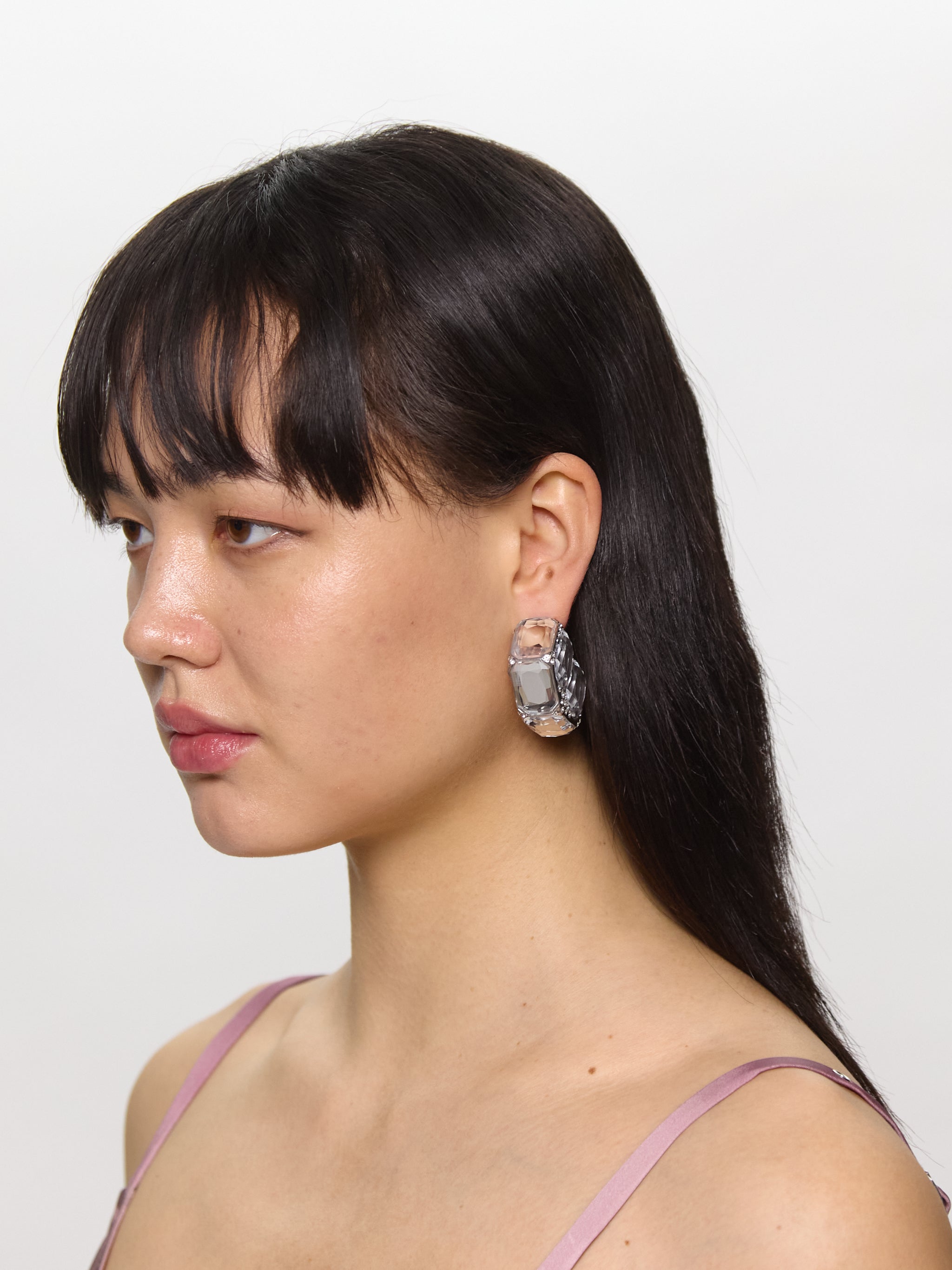 Asymmetric Crystal Earrings in Silver