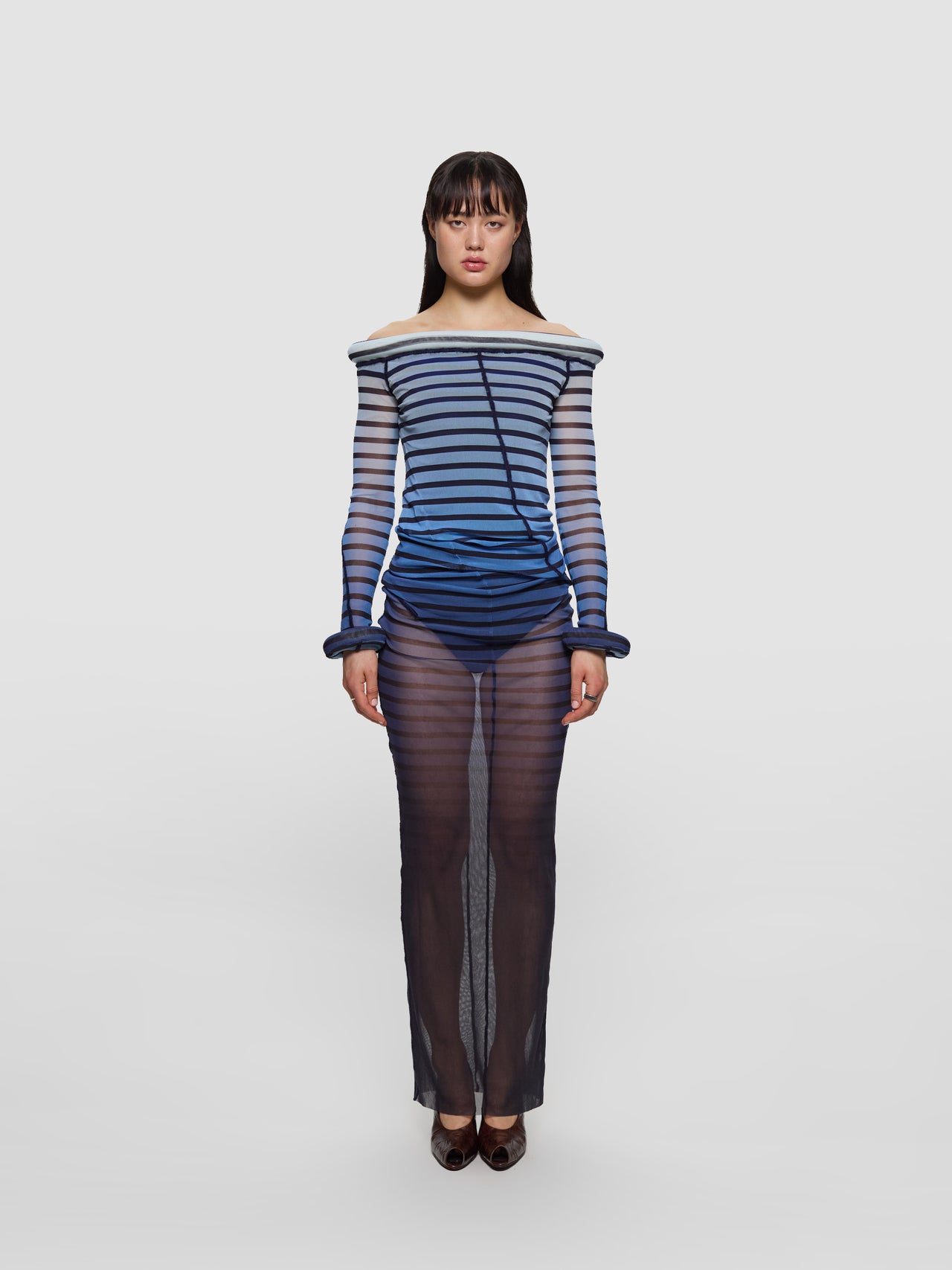 Long Dress with 3D Collar and Cuff in Navy
