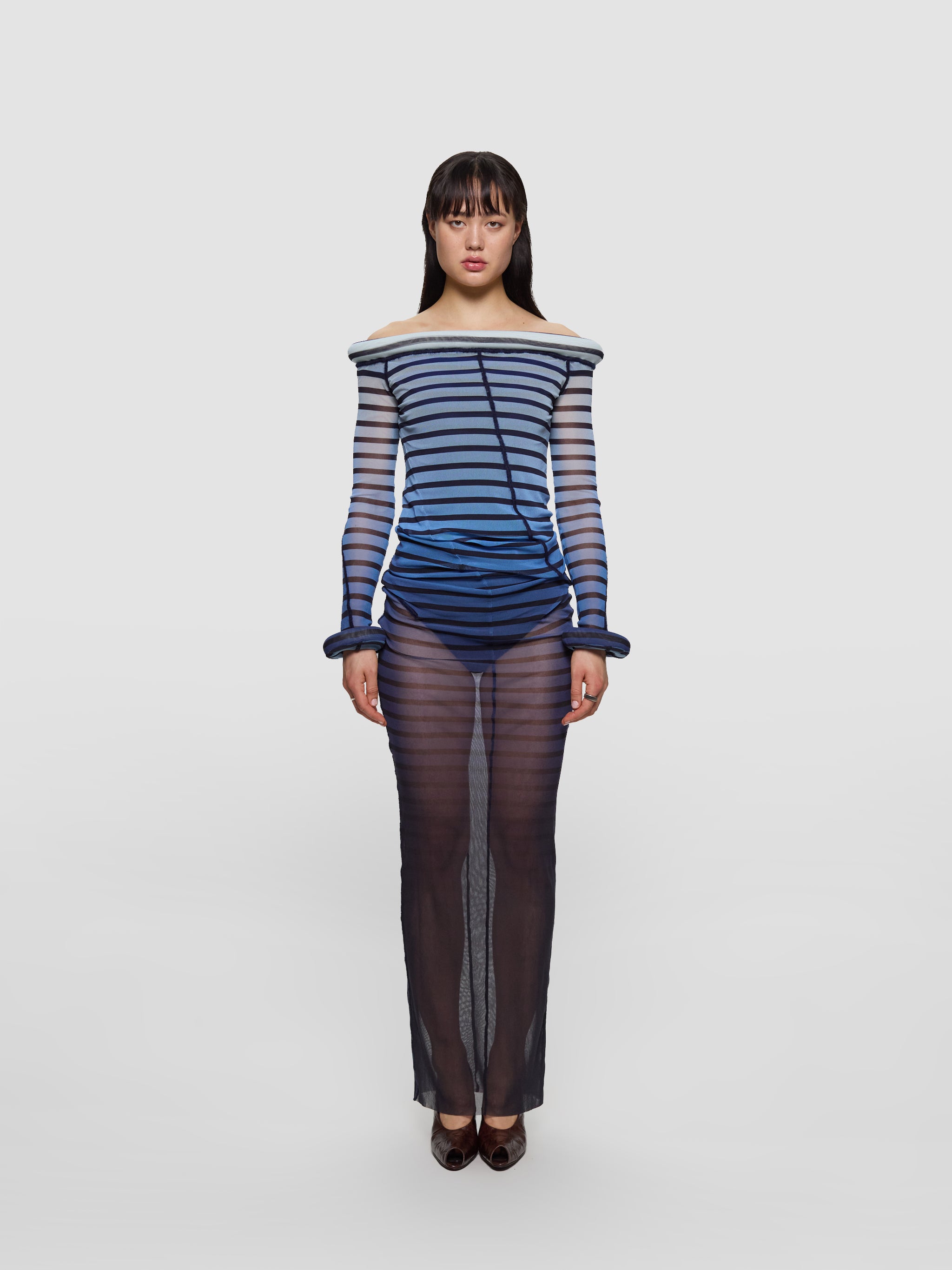 Long Dress with 3D Collar and Cuff in Navy