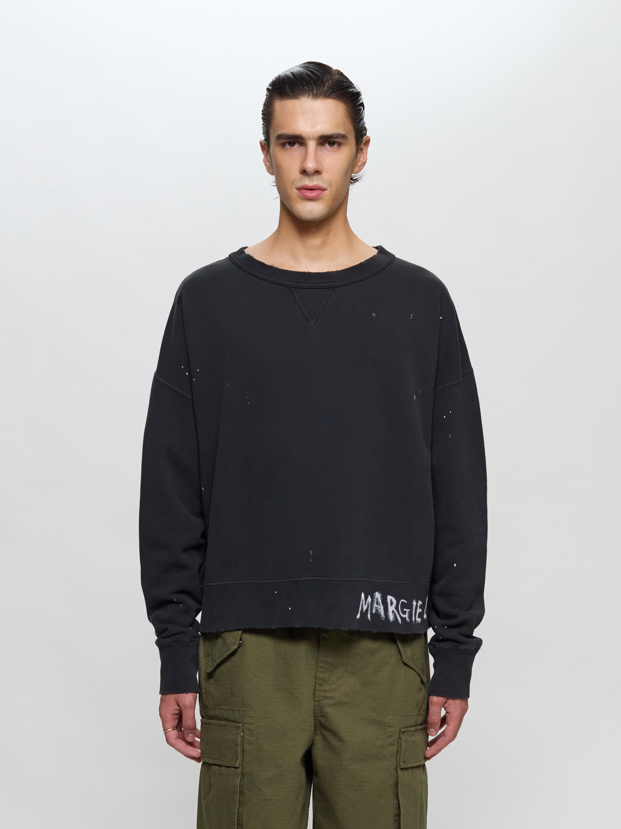 Distressed Sweatshirt in Washed Black