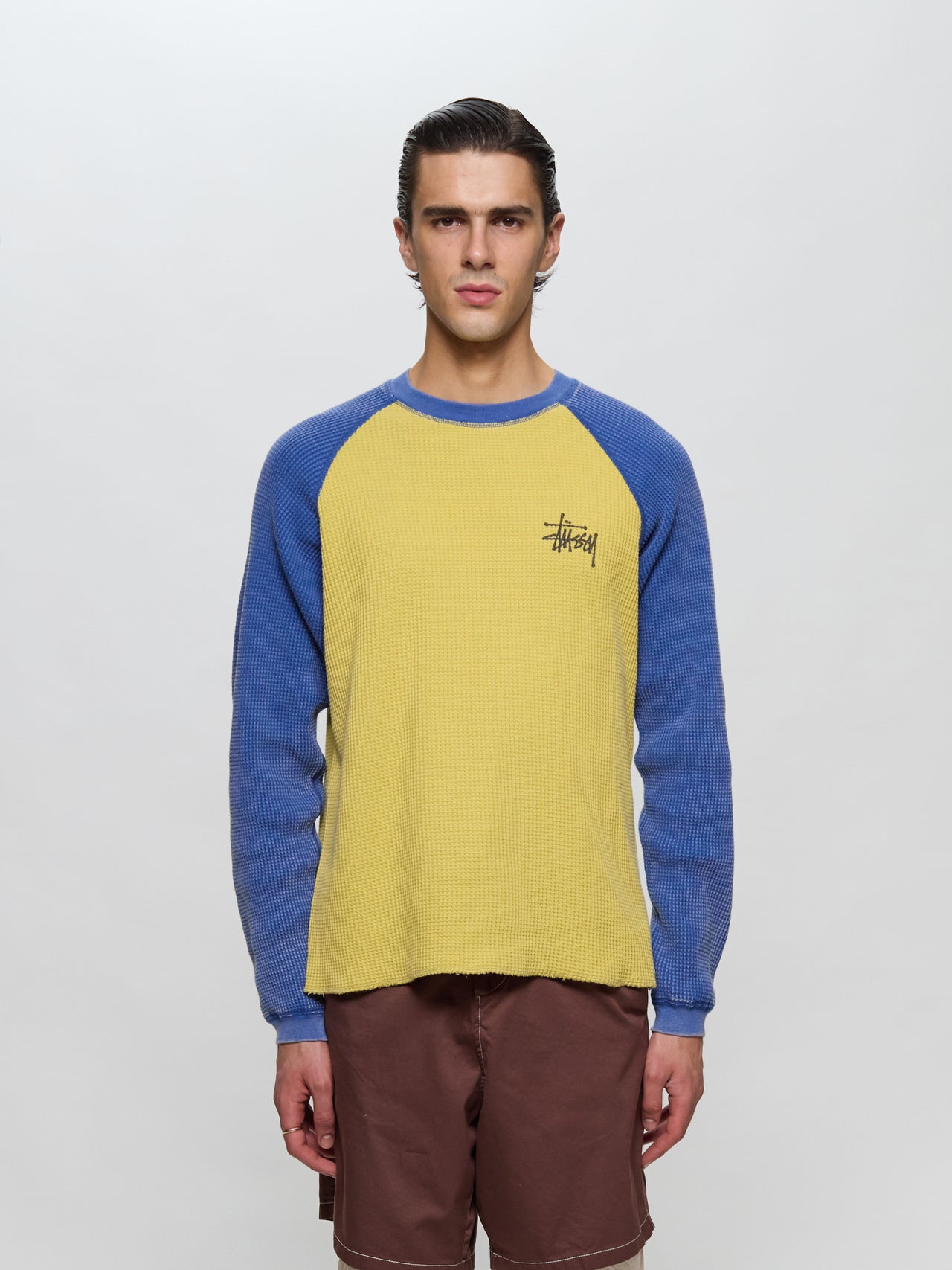 Raglan Thermal 2-Tone Knit Sweater in Yellow
