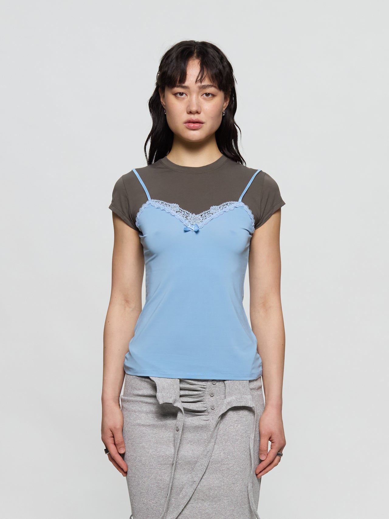 Double-Layer T-Shirt in Grey & Blue