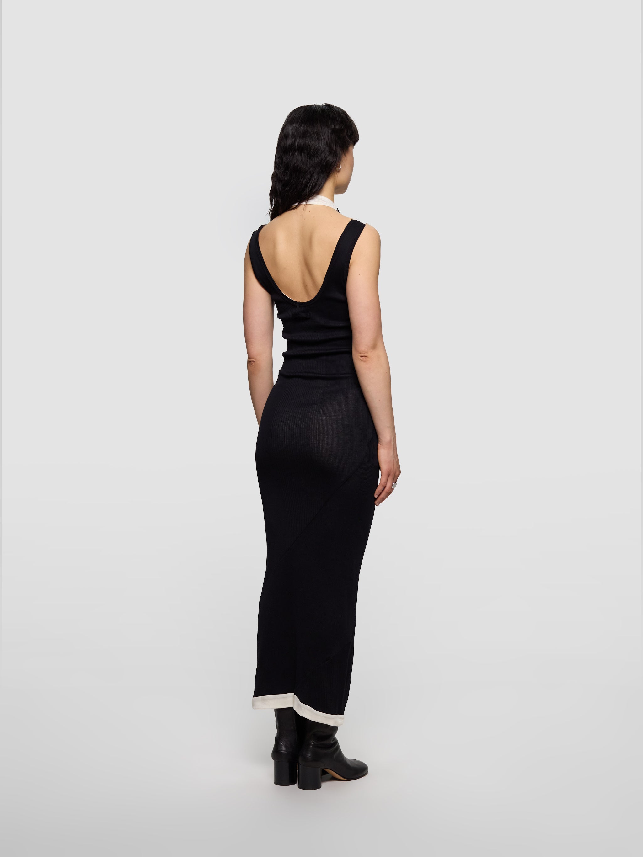 Ribbed Double Layer Dress in Black