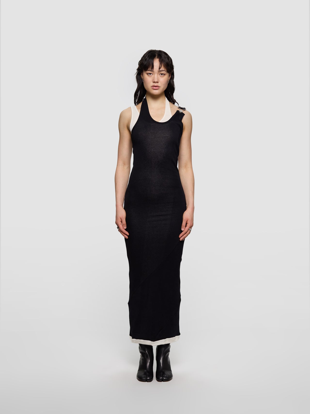 Ribbed Double Layer Dress in Black