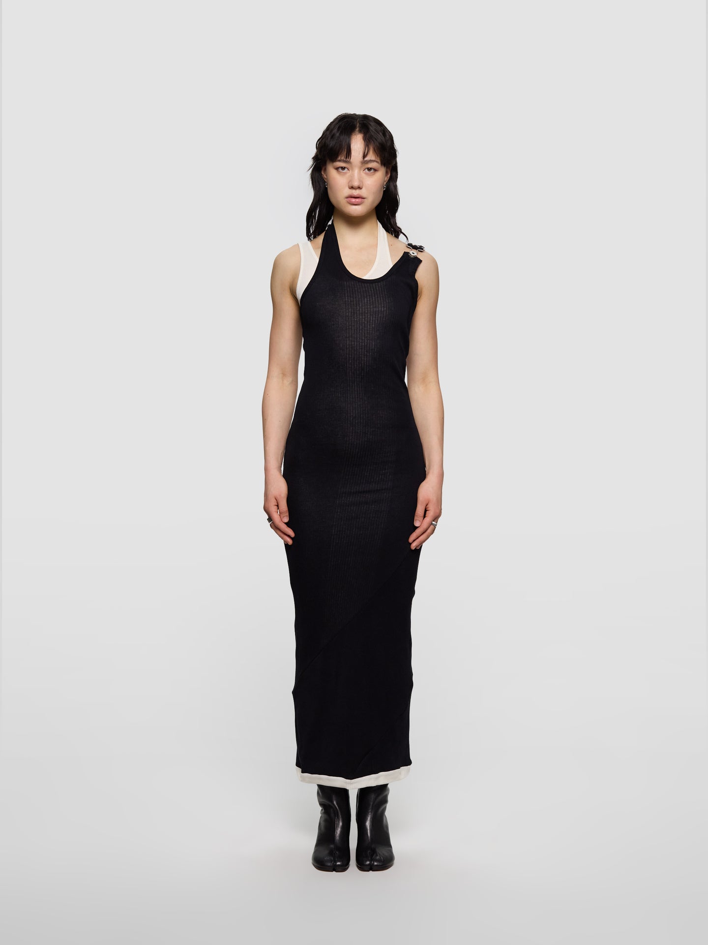 Ribbed Double Layer Dress in Black