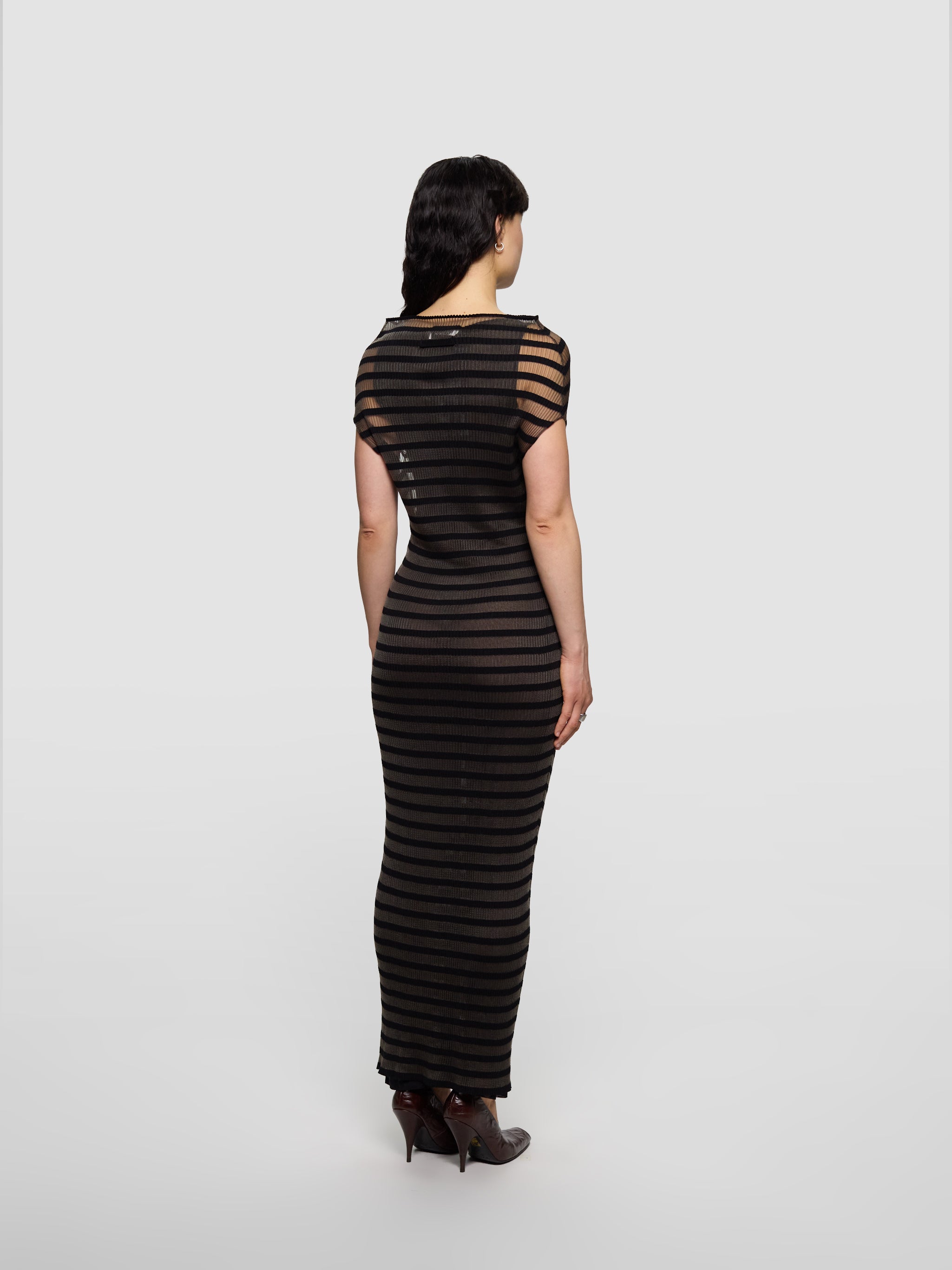 Long Viscose Mariniere Striped Dress in Black