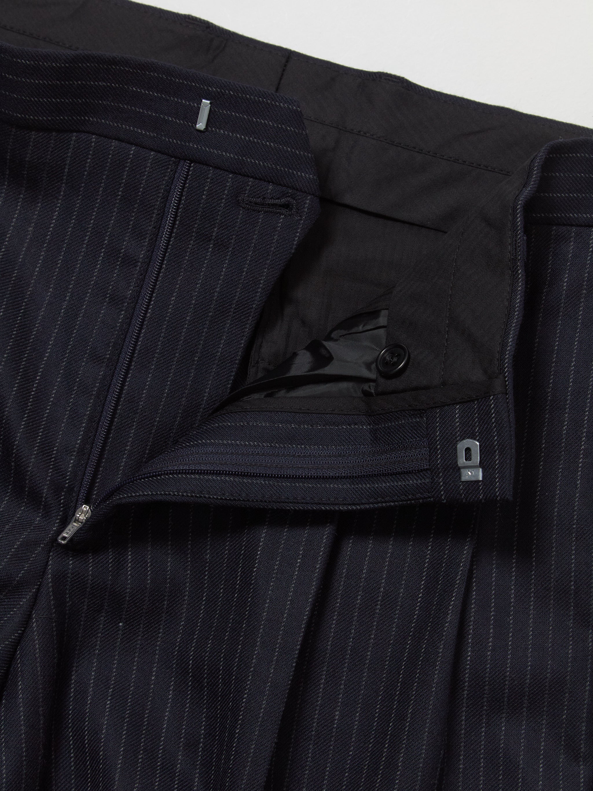 Wide Pleated Trousers in Navy Stripe