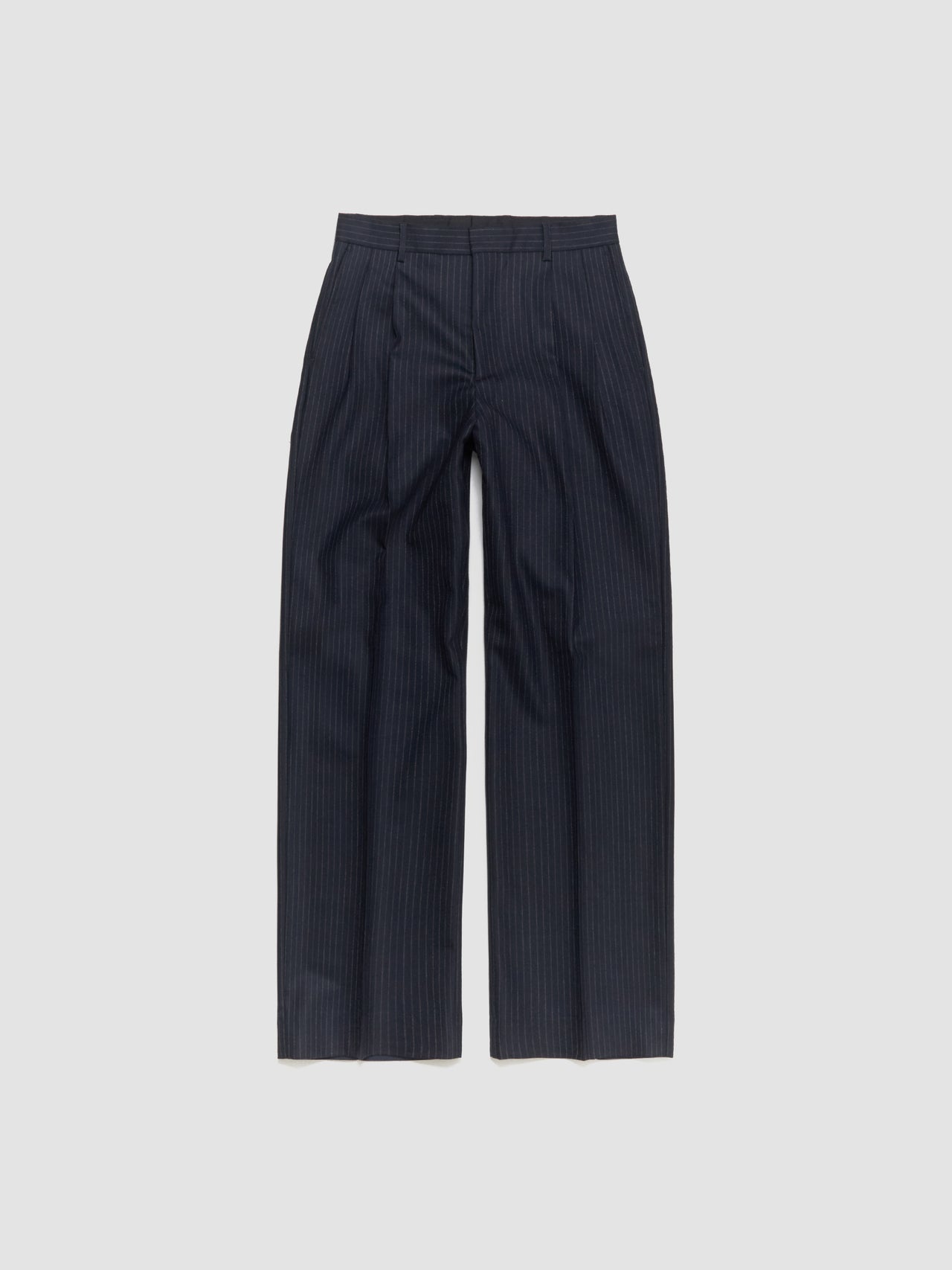 Wide Pleated Trousers in Navy Stripe