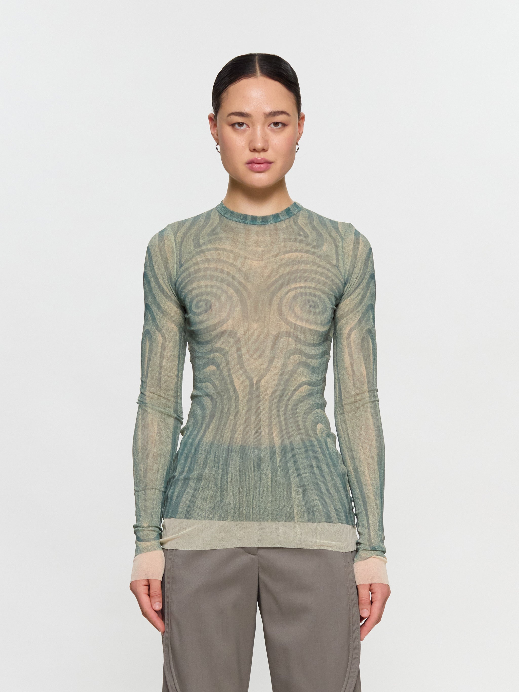Mesh Long Sleeved "Spiral" Top in Aqua