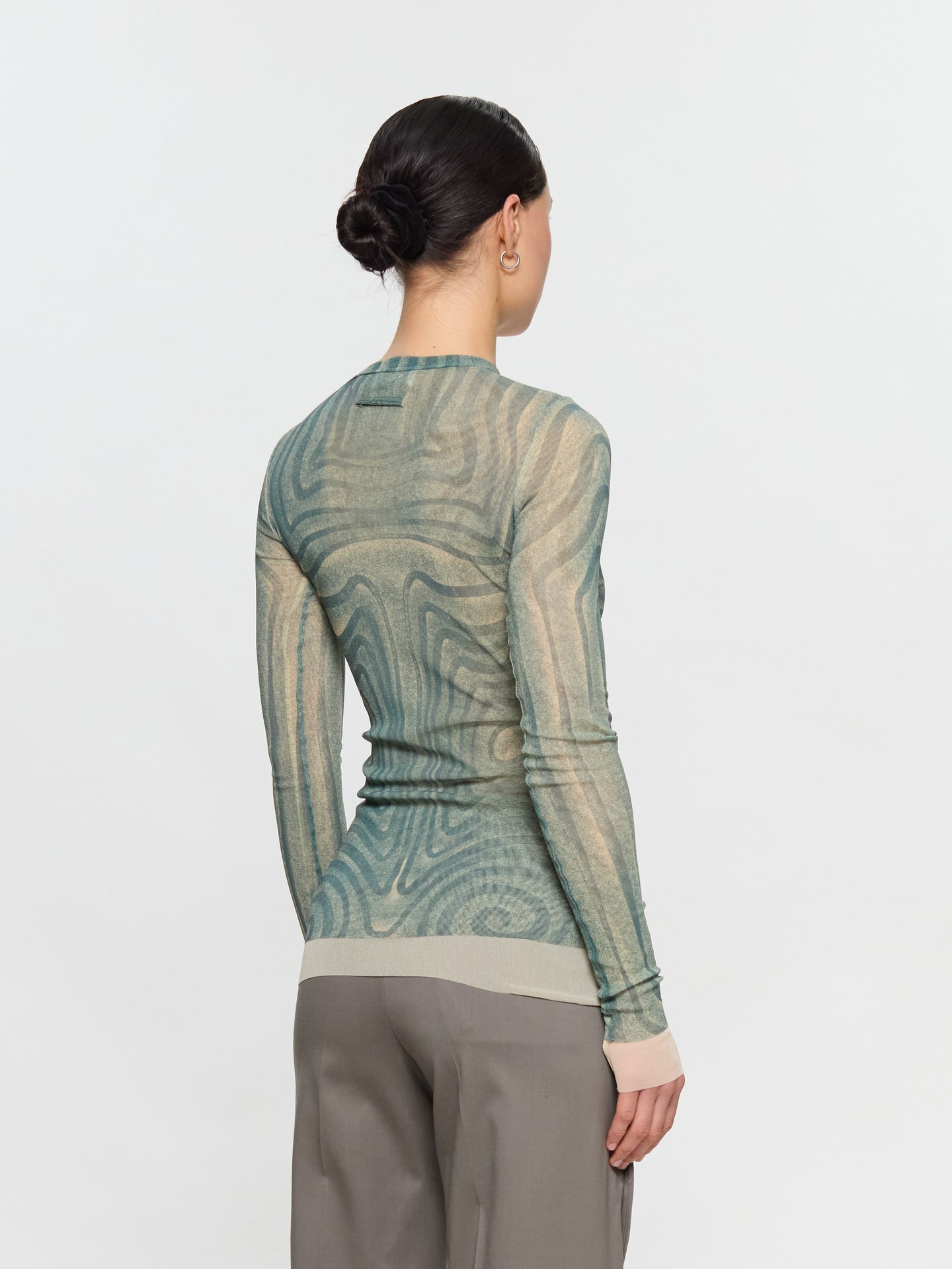 Mesh Long Sleeved "Spiral" Top in Aqua