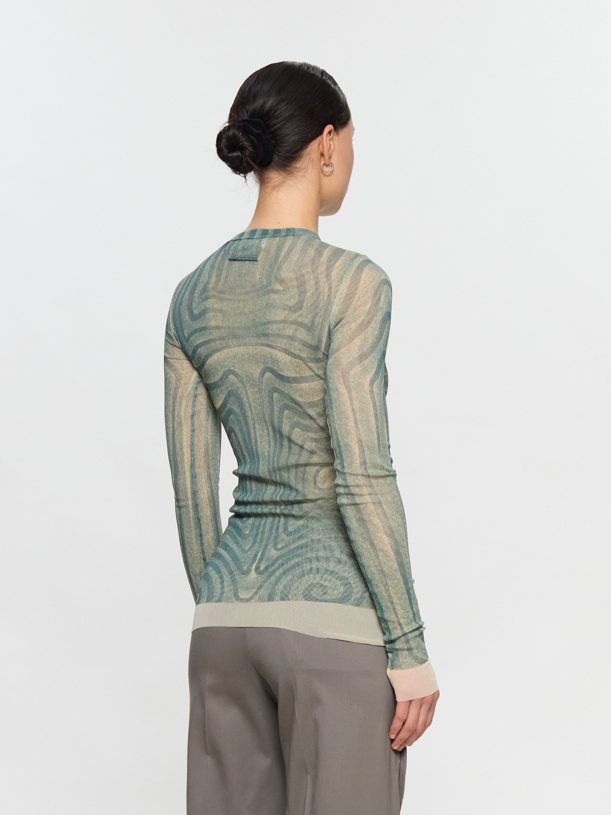 Mesh Long Sleeved "Spiral" Top in Aqua